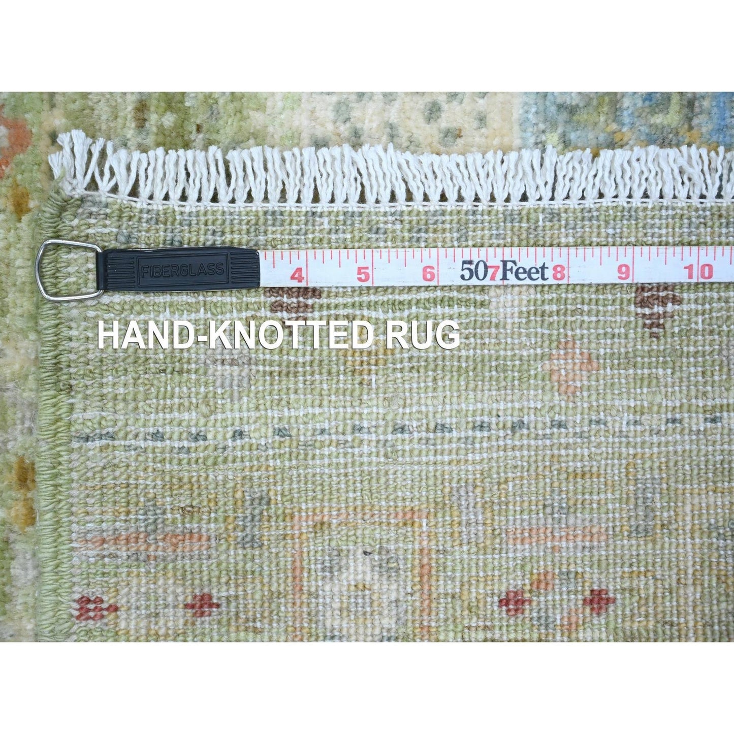 2'8"X14'8" Green Kashkuli Animal Figurines Wool Hand Knotted Runner Rug