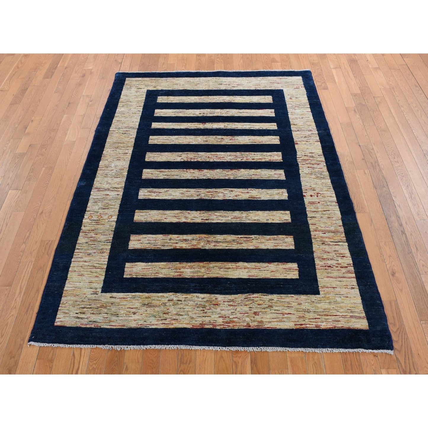 5'7"X8' Brown Pure Wool, Peshawar Gabbeh Hand Knotted On Clearance Rug