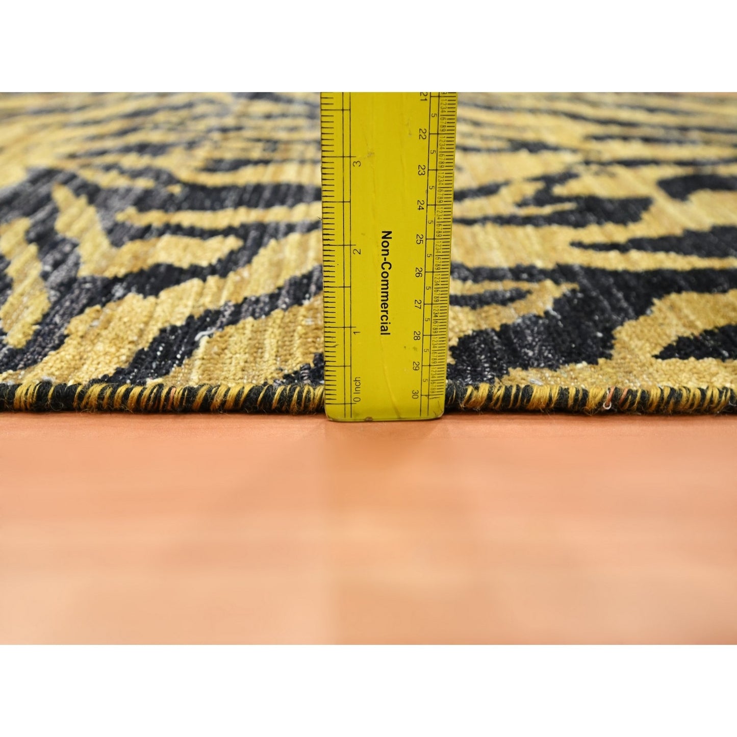 2'6"X12' Black-Gold Tiger Skin Design 100% Wool Hand Knotted Runner Rug