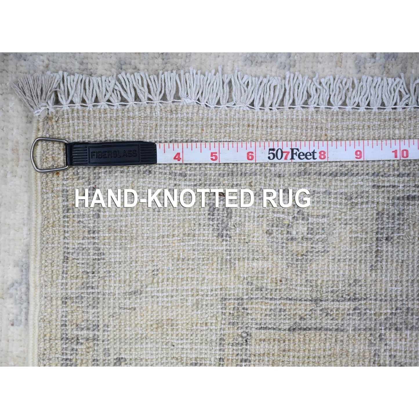 2'5"X11'8" White Natural Wool White Wash Peshawar Hand Knotted Runner Rug