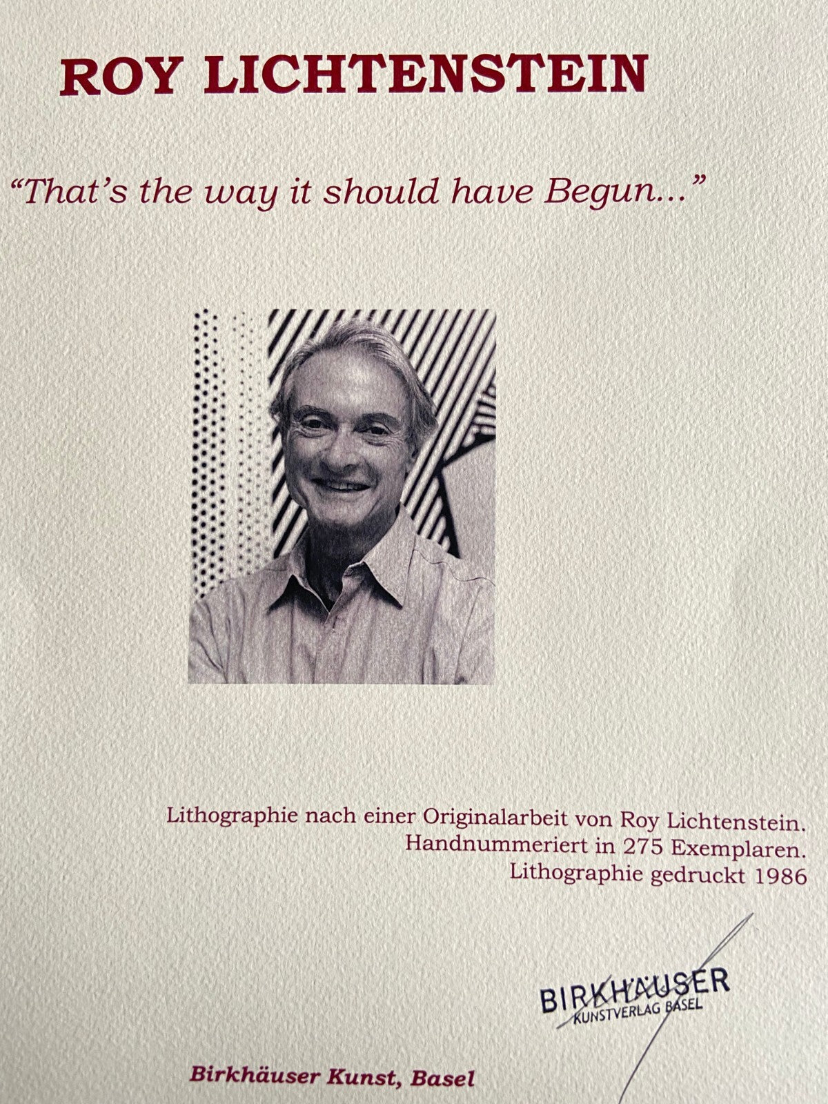 Roy Lichtenstein Lithograph Coa Signed Numbered