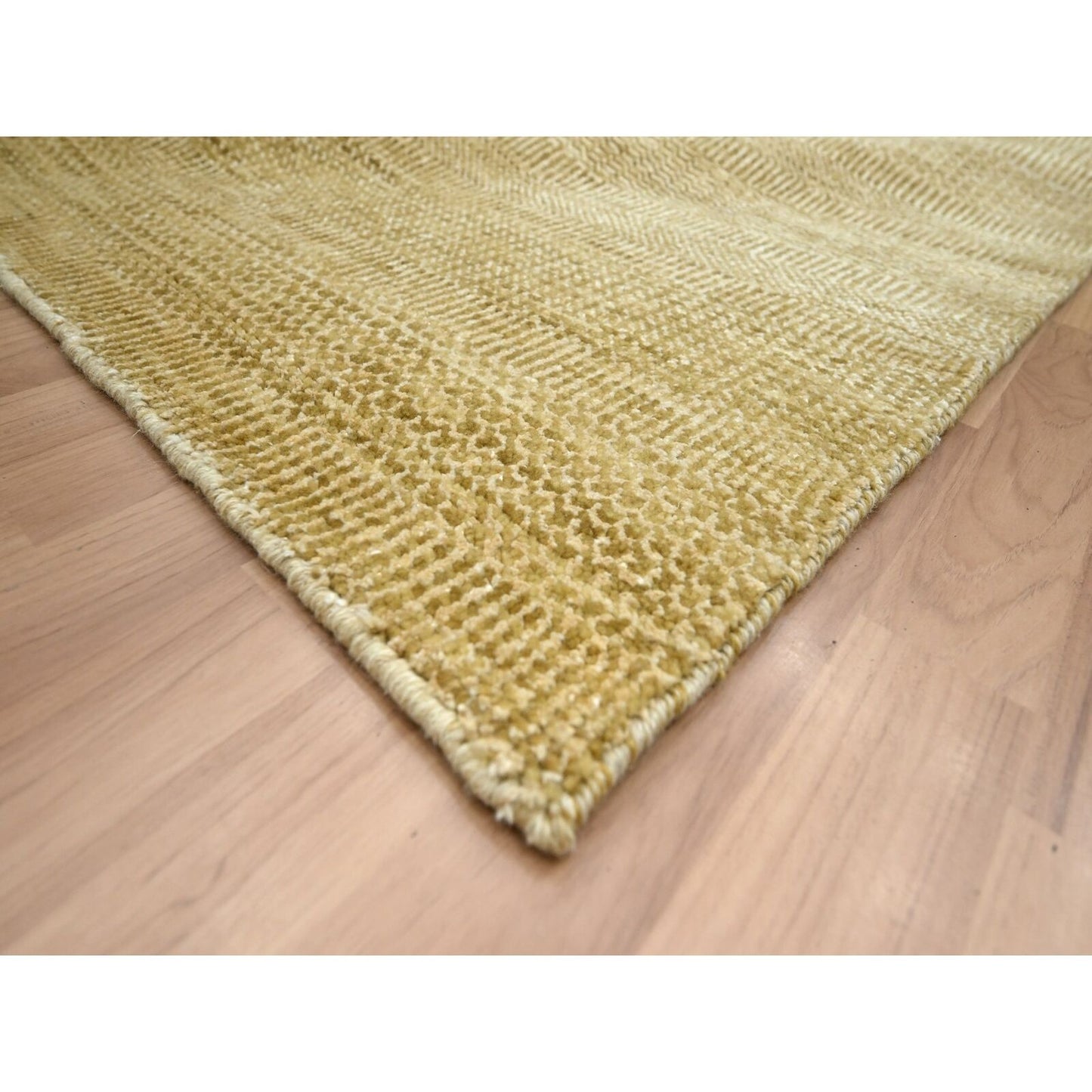 9'X12'1" Brown Wool & Silk Hand Knotted Modern Grass Design Oriental Rug