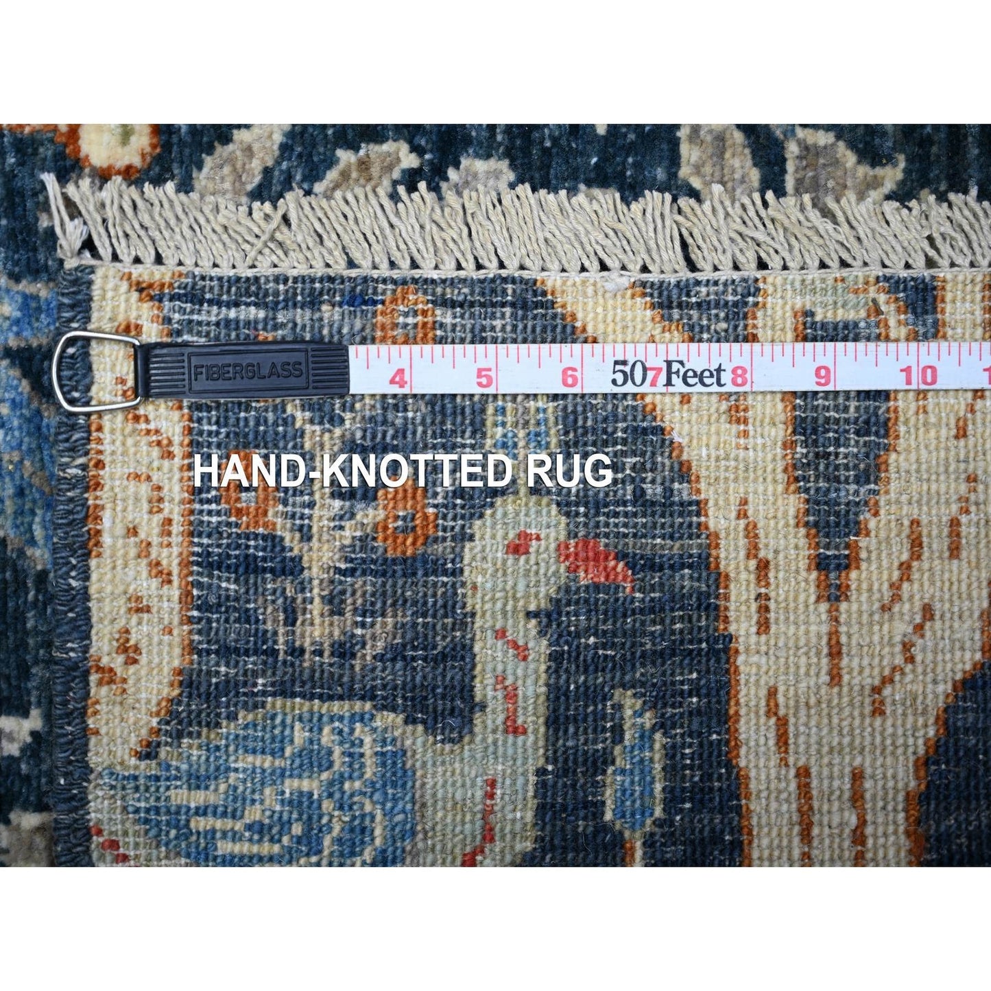 2'7"X10' Blue, Afghan Peshawar Hand Knotted Natural Wool Runner Rug