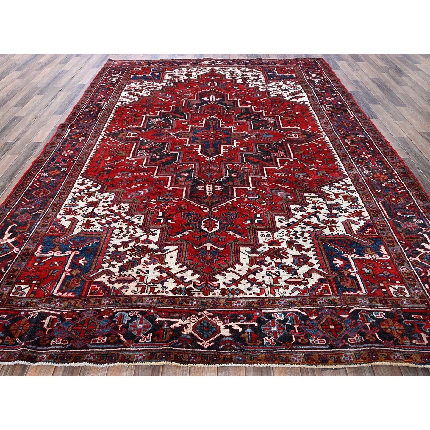 7'9"X10' Scarlet Red Vintage Zoroastrian Heris Wool Hand Knotted Clean Rug