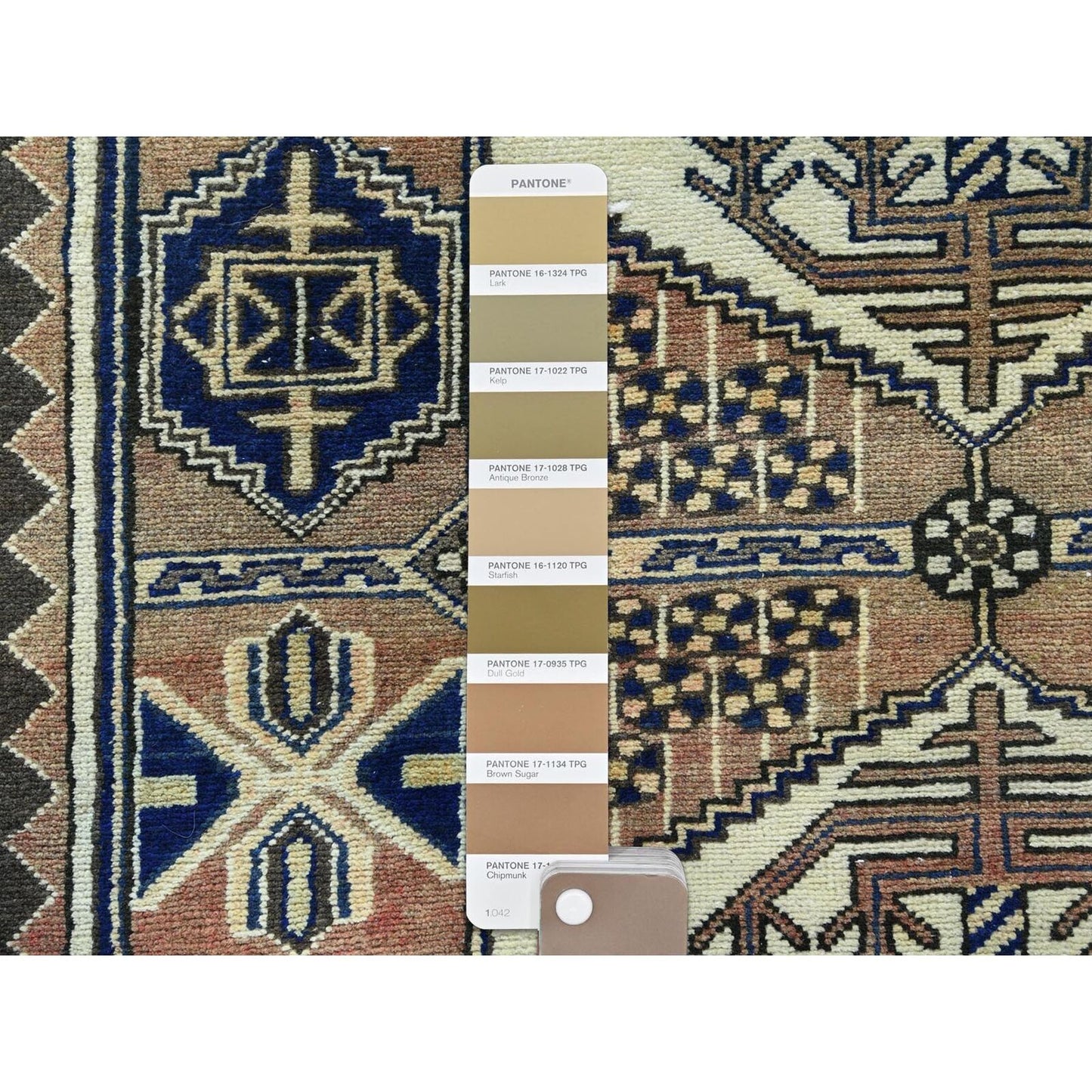 4'X10'Mocha Brown Farsian Heris Hand Knotted Wool Cropped Thin Runner Rug