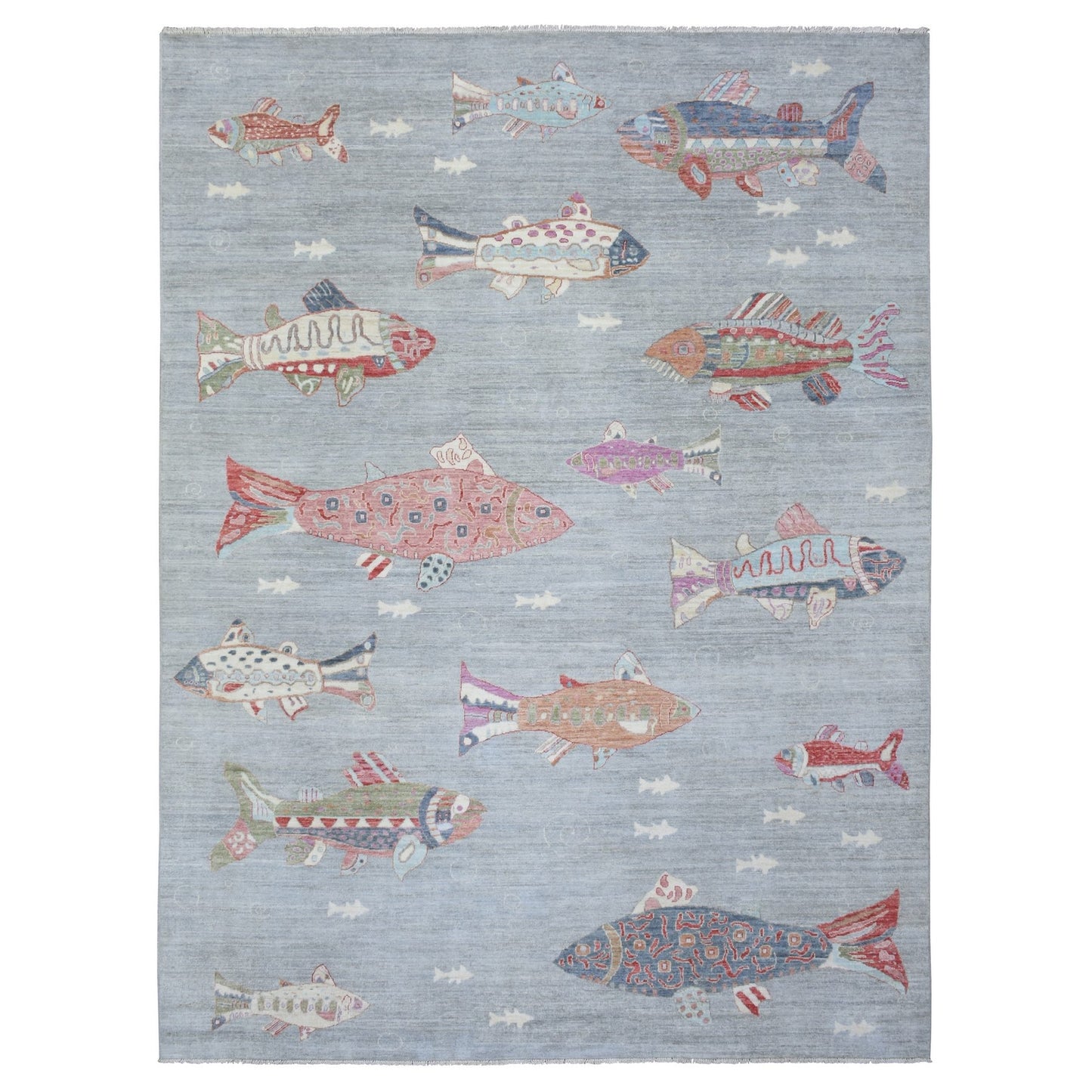 9'2"X11'9" Light Gray Soft Wool Hand Knotted Afghan Peshawar Rug