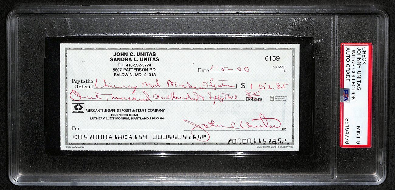 Johnny Unitas Hof Signed/Autographed 2000 Bank