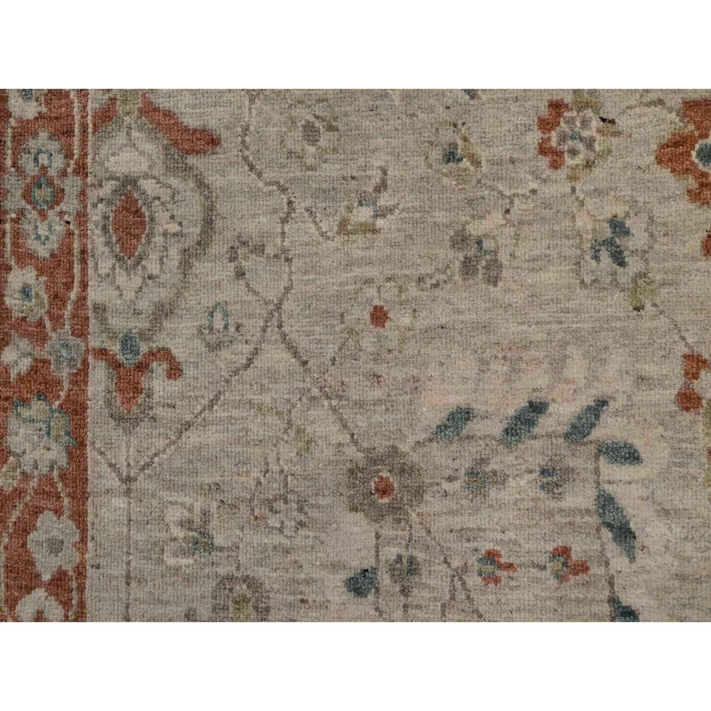 2'2"X3'1" Beige Broken Pattern Oushak Design Hand Knotted Wool Sample Rug