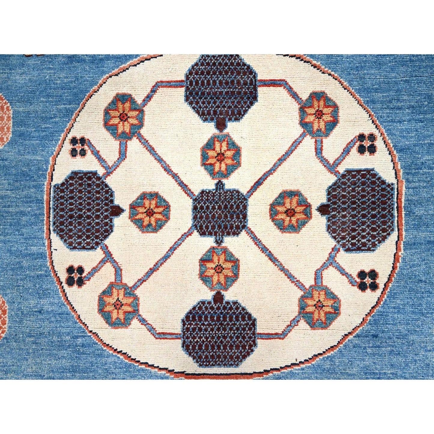 9'1"X11'9" Blue Khotan Design Hand Knotted Soft Wool Oriental Rug