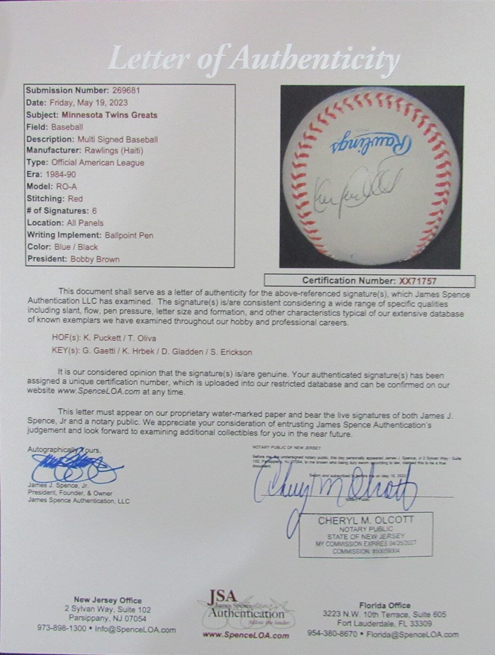 Minnesota Twins Greats Signed By 6 Oal Baseball