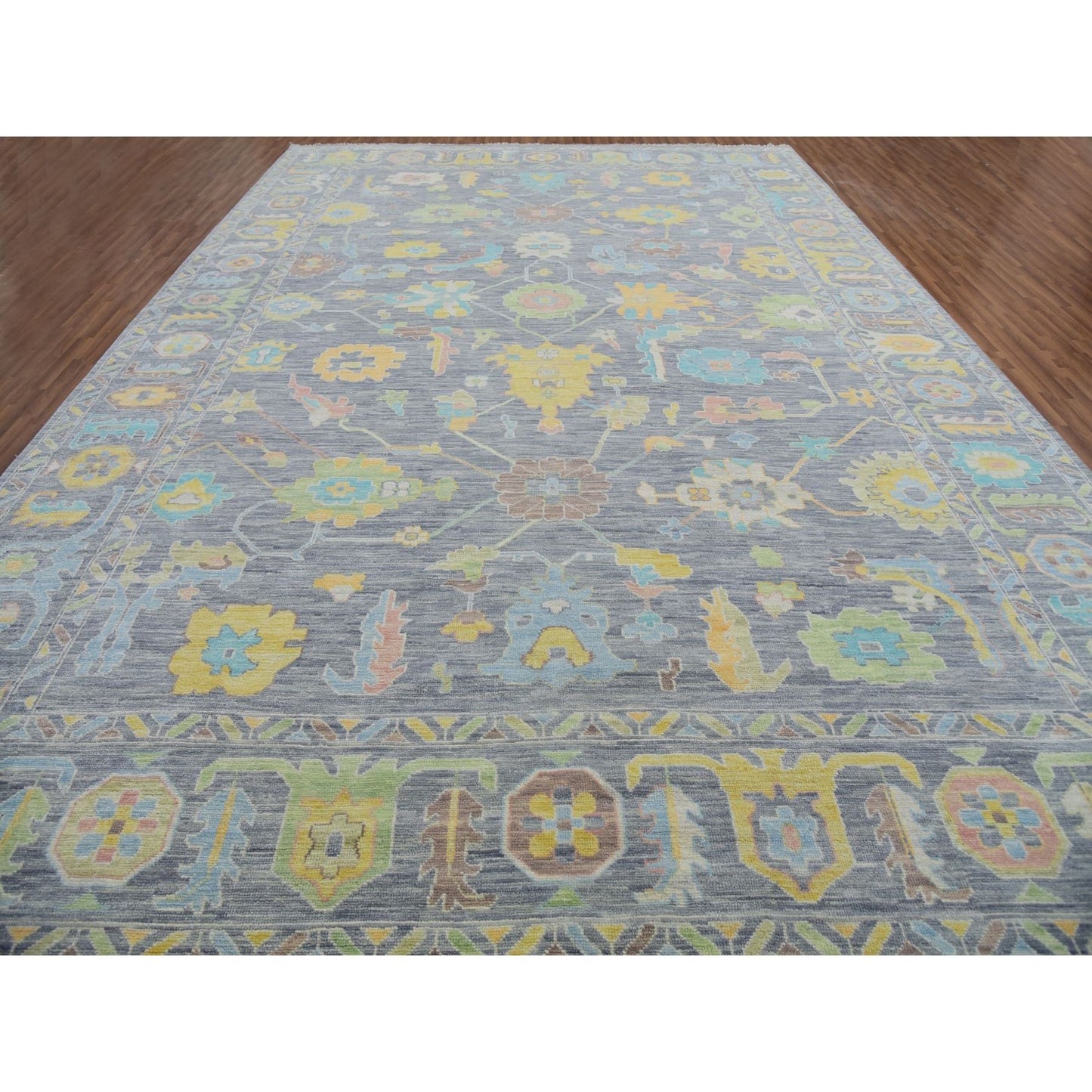 12'2"X18' Gray Hand Knotted Oushak Weave End Design 100% Wool Xl Rug