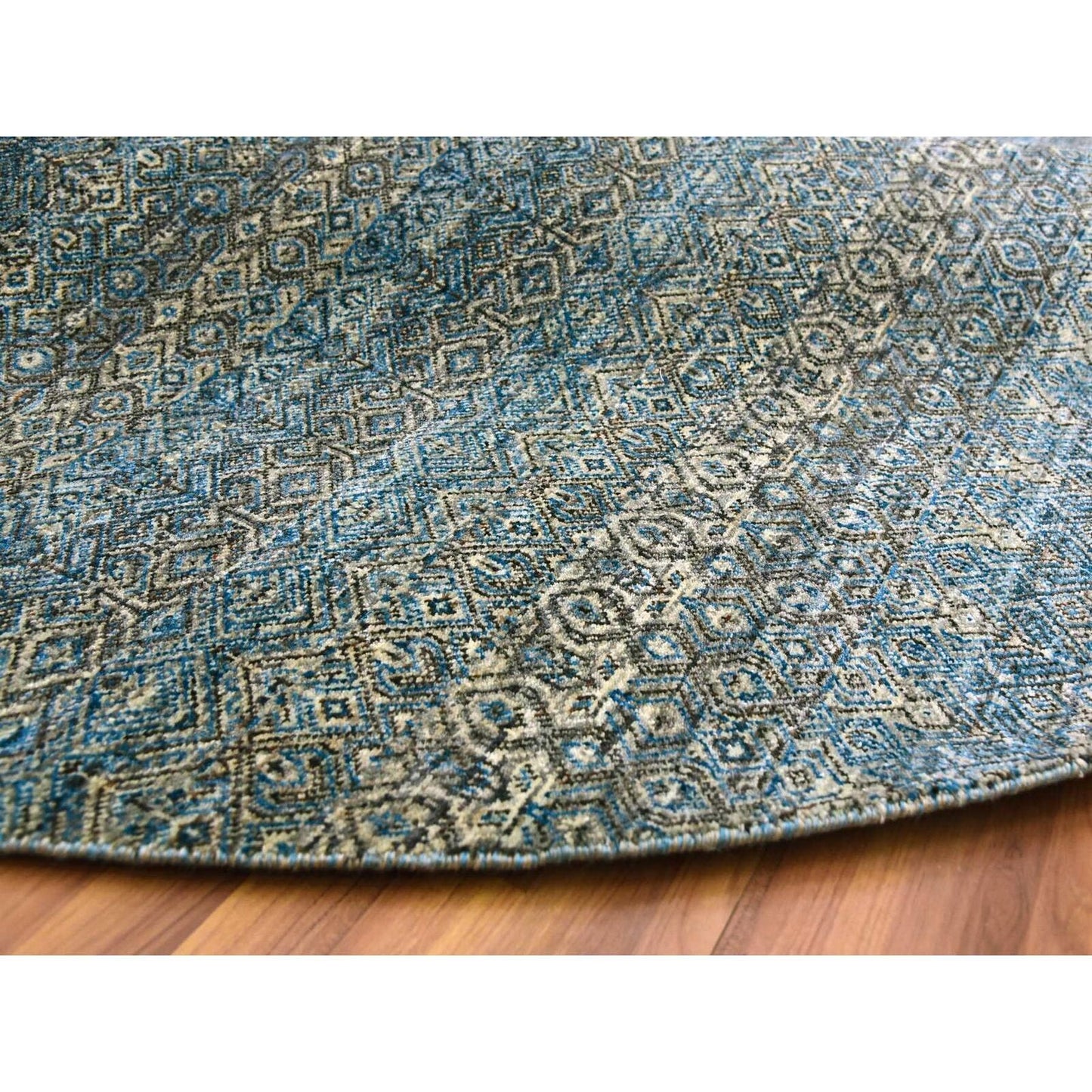 10'X10' Blue 100% Wool Hand Knotted Kohinoor Herrita Design Round Rug