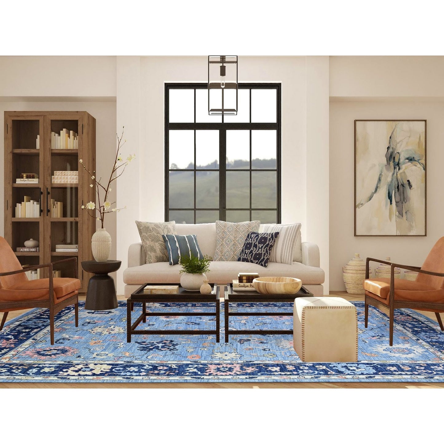 9'9"X13'5" Glaucous Blue Wool Afghan Angora Oushak Wool Hand Knotted Rug