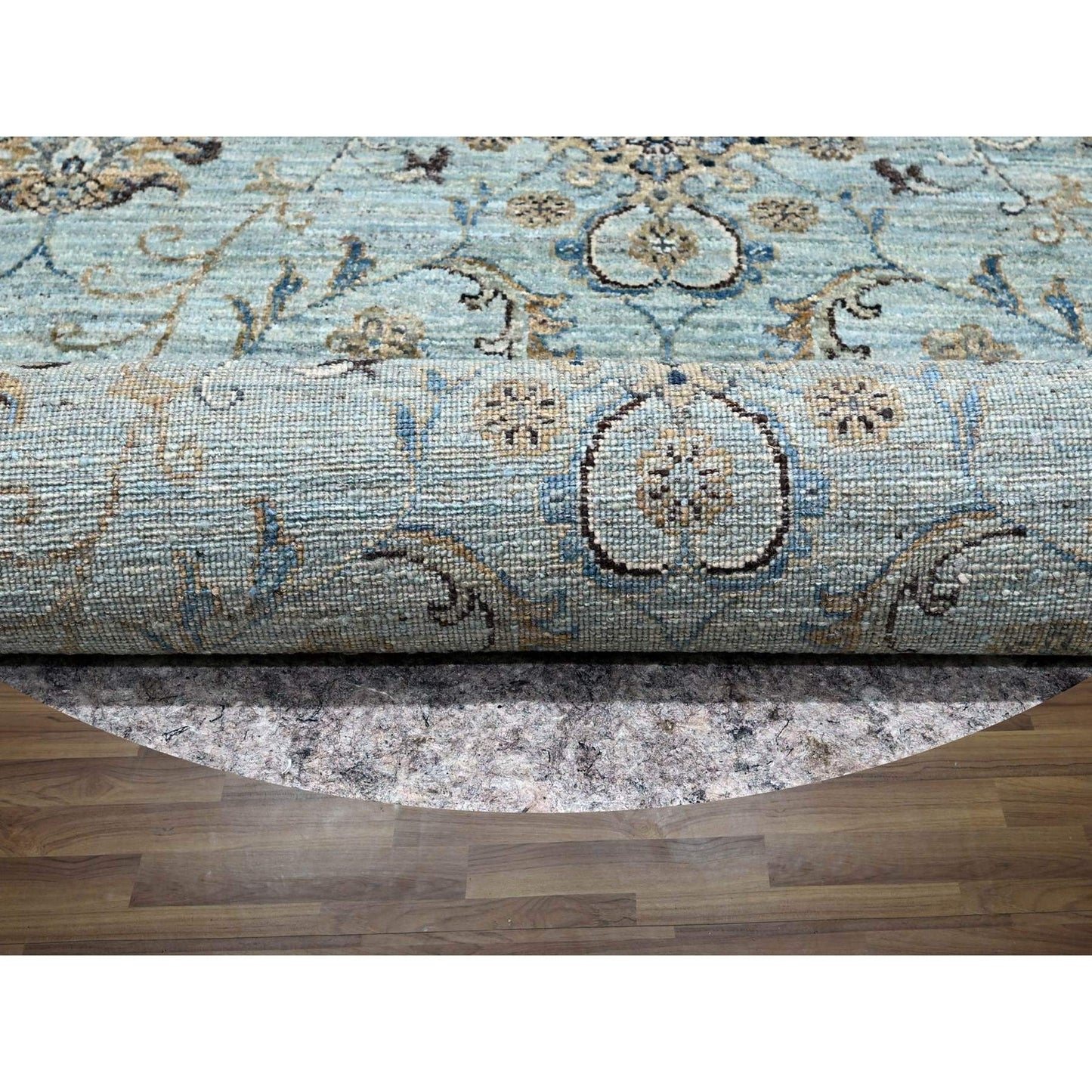 9'X9' Blue Agra Shah Abbas Flower Design Pure Wool Hand Knotted Round Rug