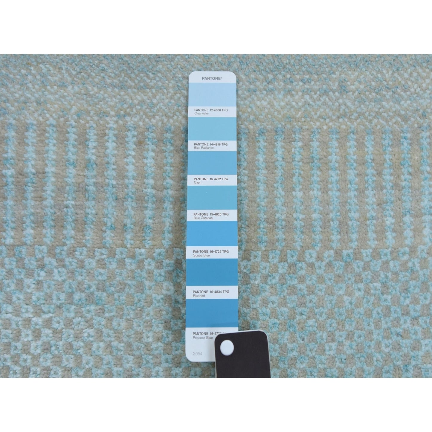 2'8"X15' Blue Hand Knotted Modern Grass Design Wool/Silk Xl Runner Rug
