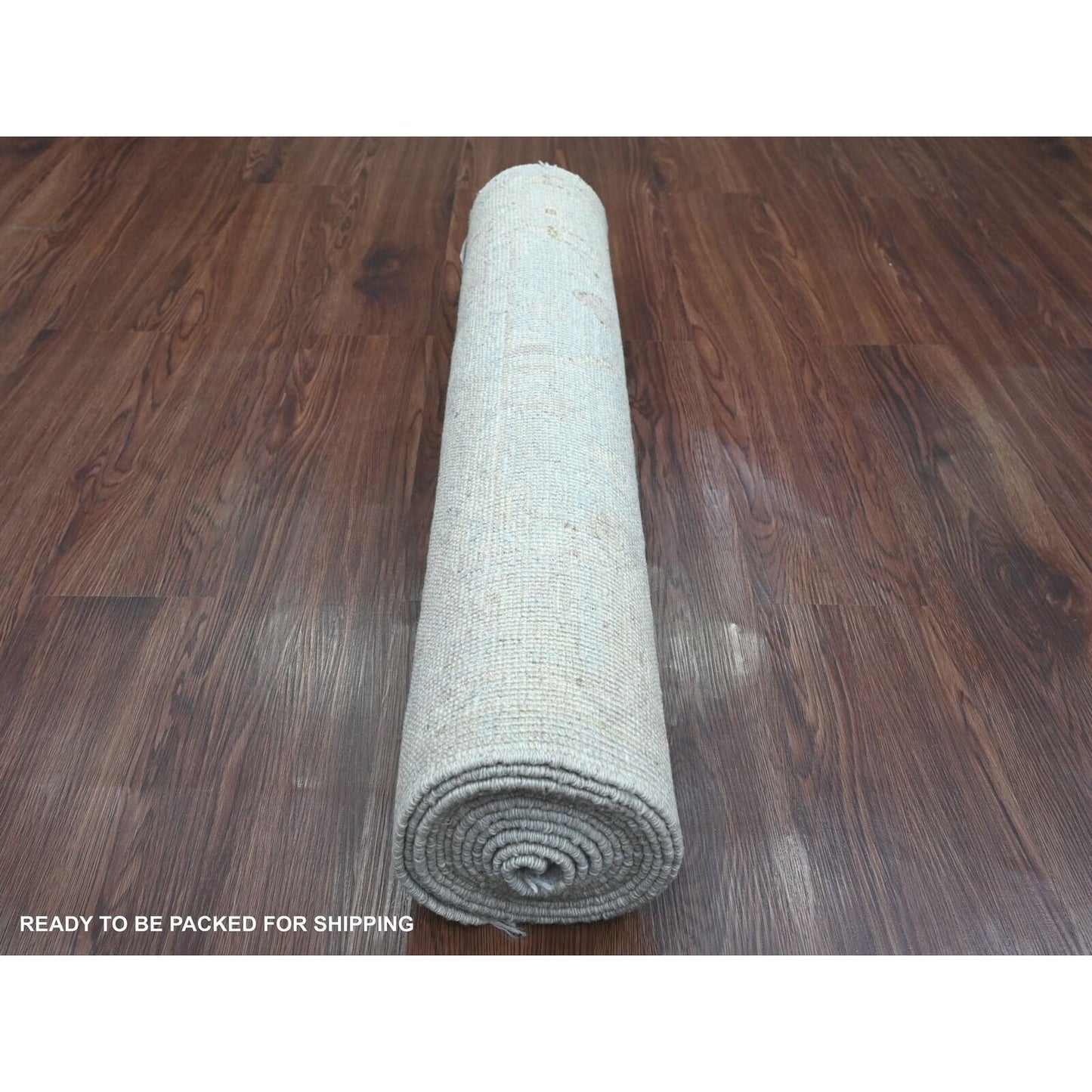 2'10"X11'10" Gray Hand Knotted Angora Oushak Leaf Design Wool Runner Rug
