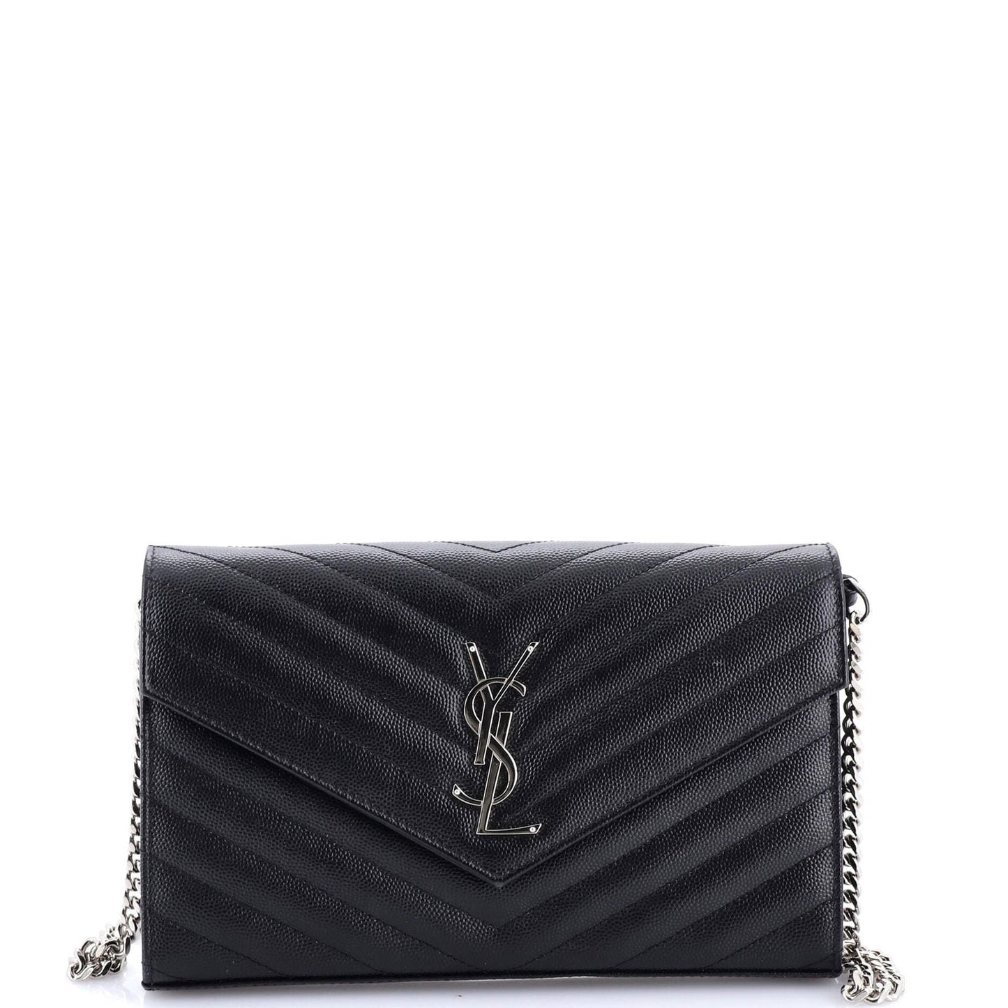 Saint Laurent Classic Monogram Wallet On Chain Matelasse Chevron Leather Medium
