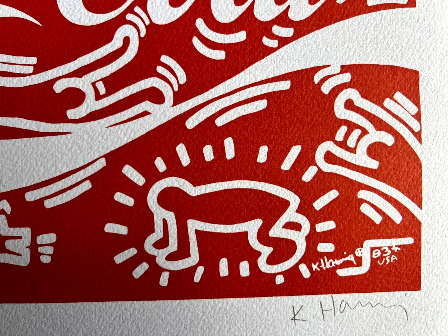 Keith Haring Lithograph Of A Coa Painting Signed Numbered Pencil Pen