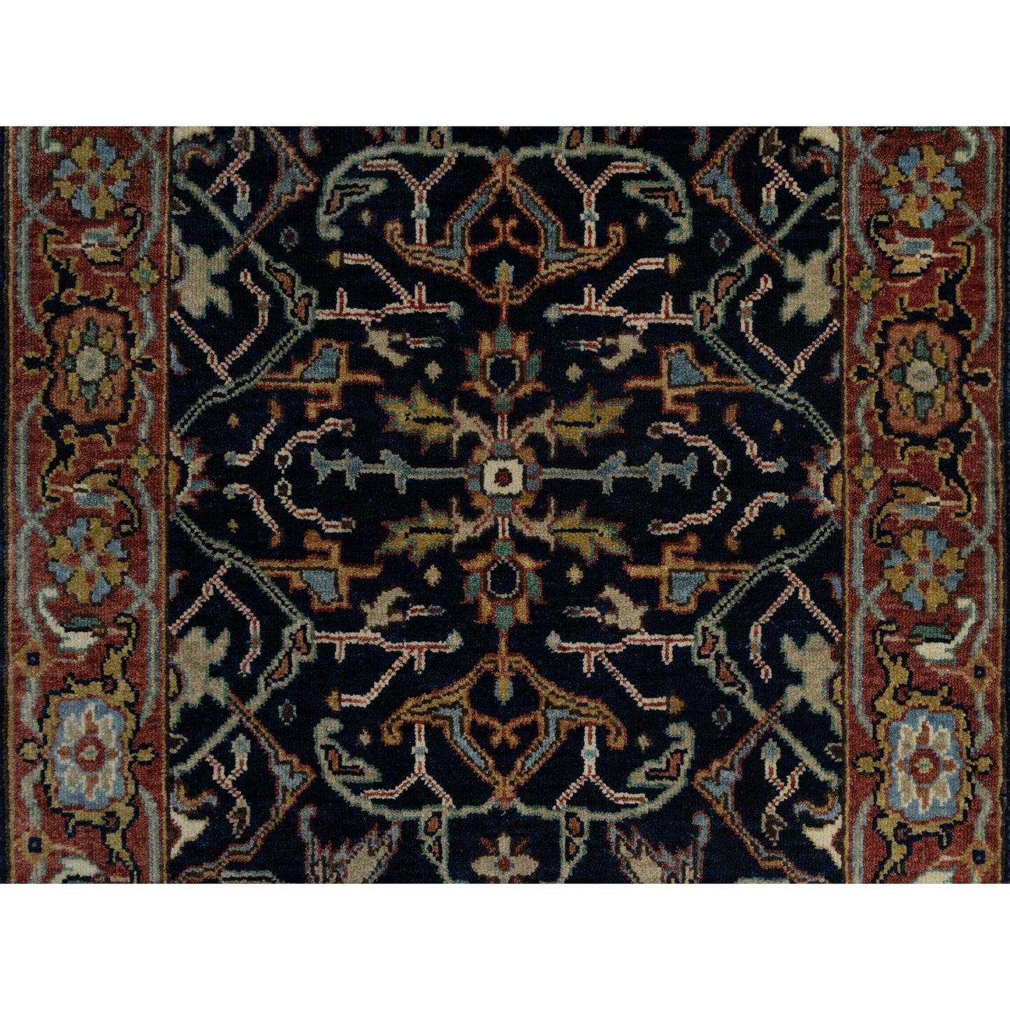 2'6"X14'1" Blue Hand Knotted Antiqued Fine Heris Soft Wool Xl Runner Rug