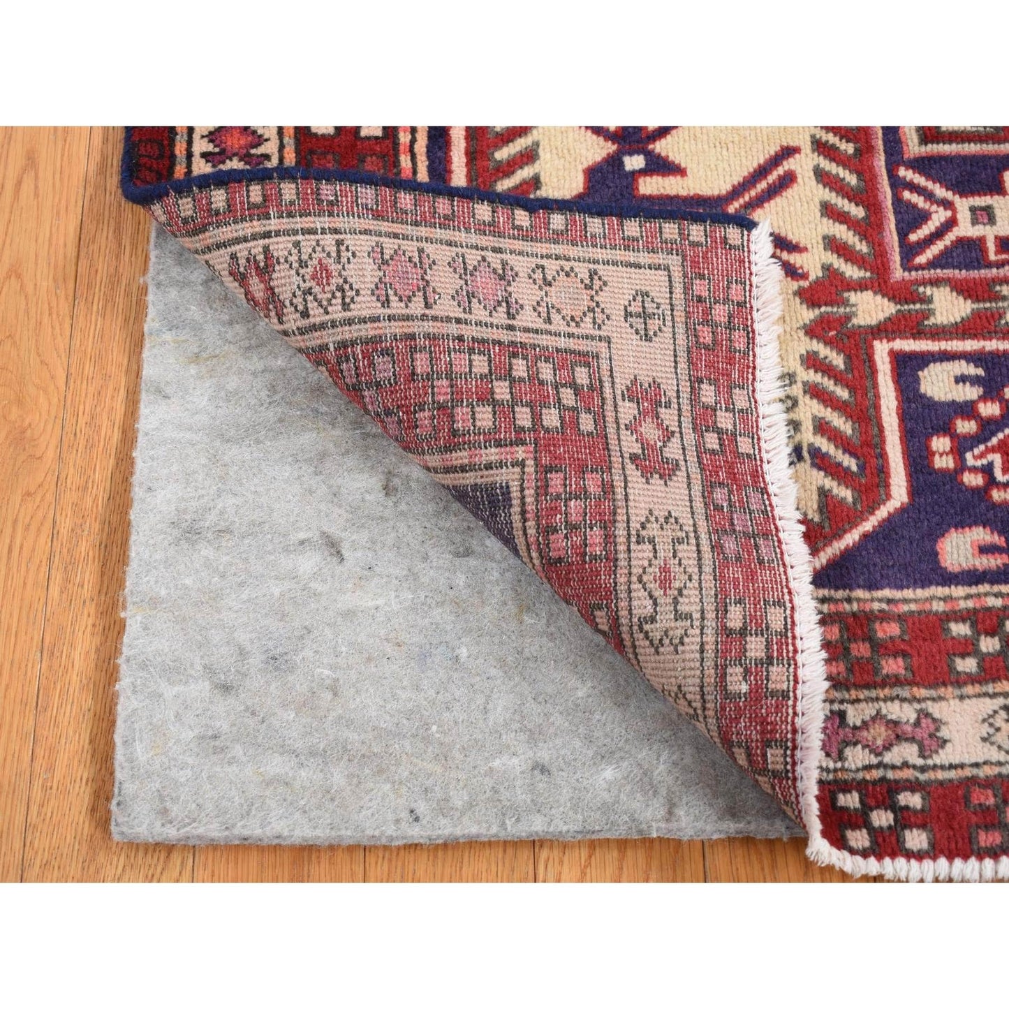 3'8"X10' Blue Vintage Zoroastrian Northeast Wool Hand Knotted Runner Rug