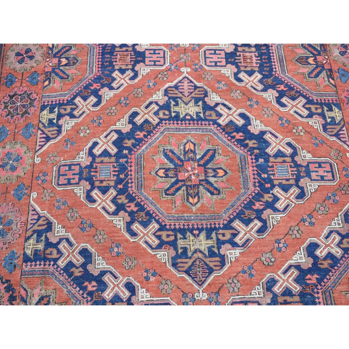 7'X11' Cinnamon Red Antique Caucasian Soumak Pure Wool Hand Knotted Rug