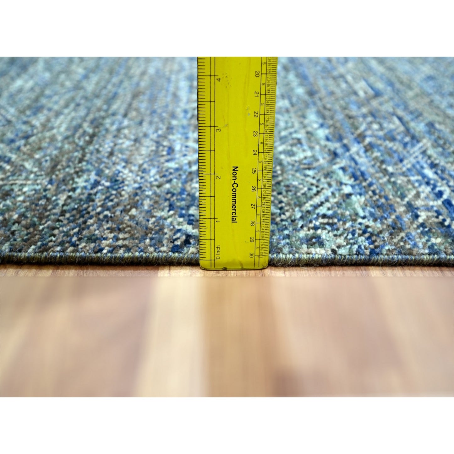 9'X12'1" Denim Blue Kohinoor Repetitive Design Hand Knotted Pure Wool Rug