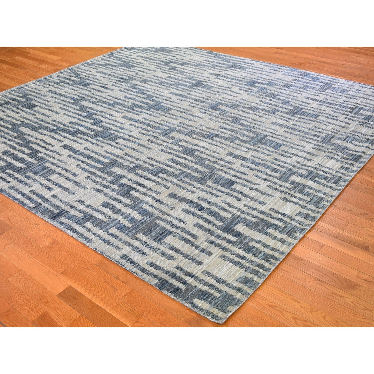 10'X10' Pure Silk And Textured Wool Square Zigzag With Graph Design Rug