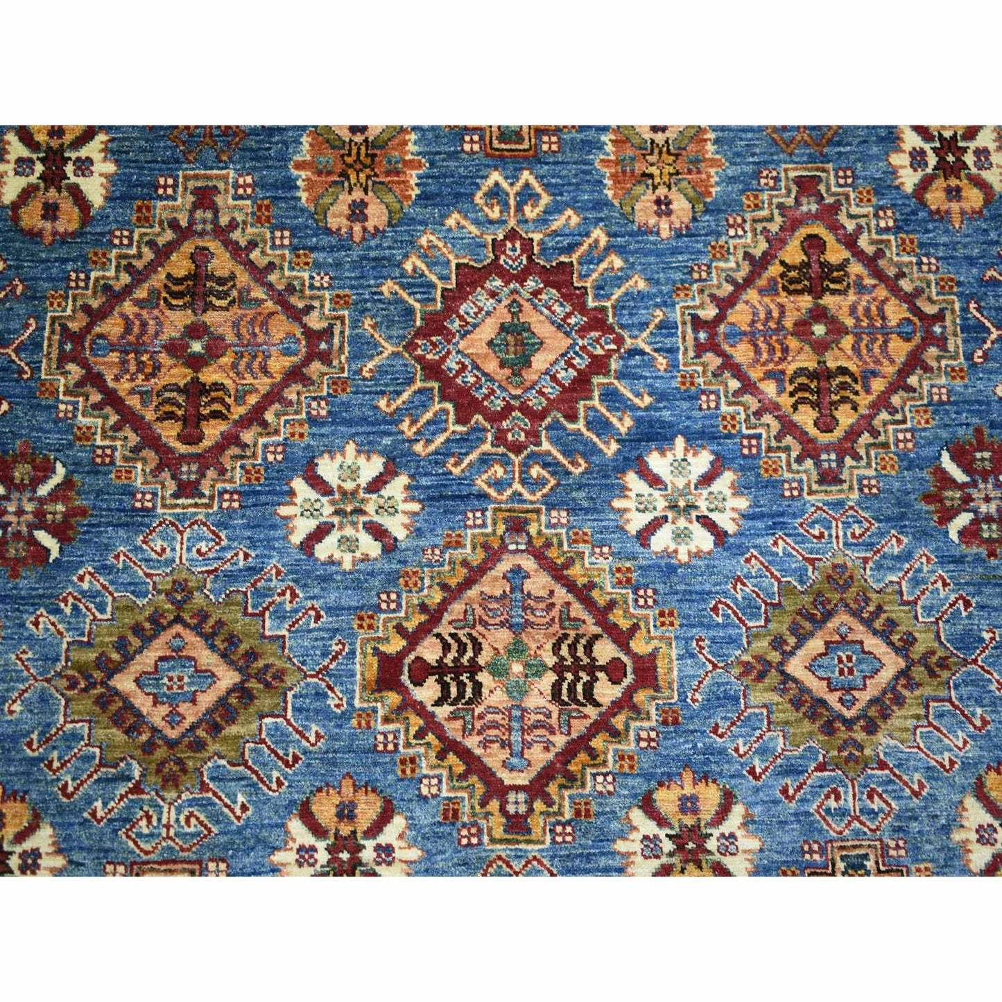 9'X12'8" Blue Caucasian Super Kazak Shiny And Soft Wool Hand Knotted Rug