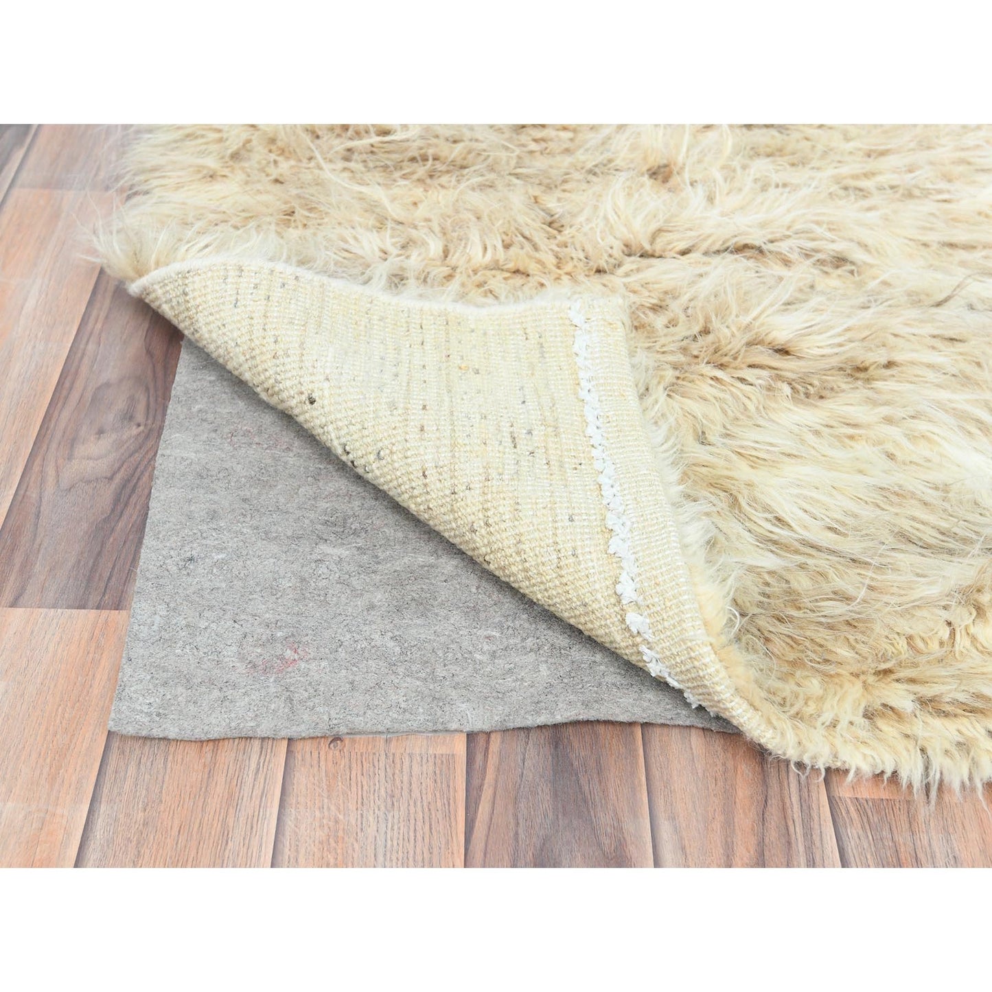2'6"X10' Beige Wool Hand Knotted Shaggy Moroccan Oriental Runner Rug