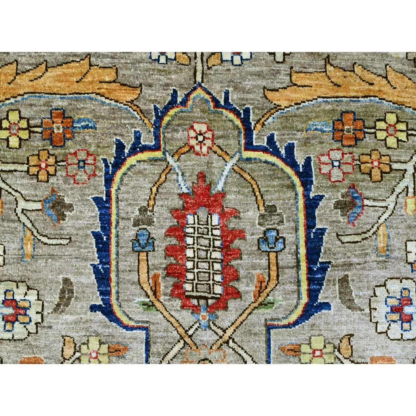 10'X13'4" Stone Gray Peshawar Heris All Over Design Wool Hand Knotted Rug
