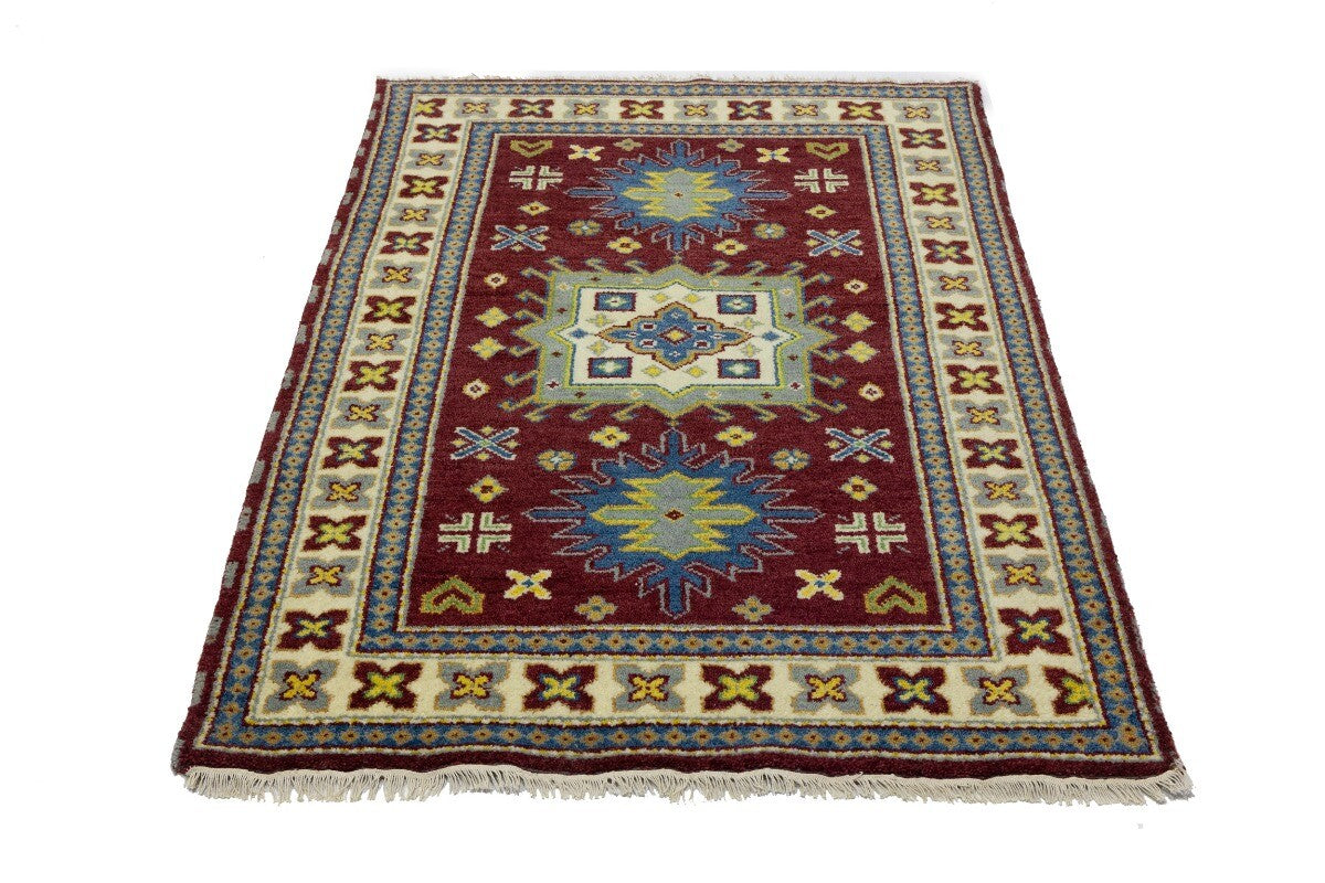 Kazak Maroon Red Geometric Tribal Oriental Rug