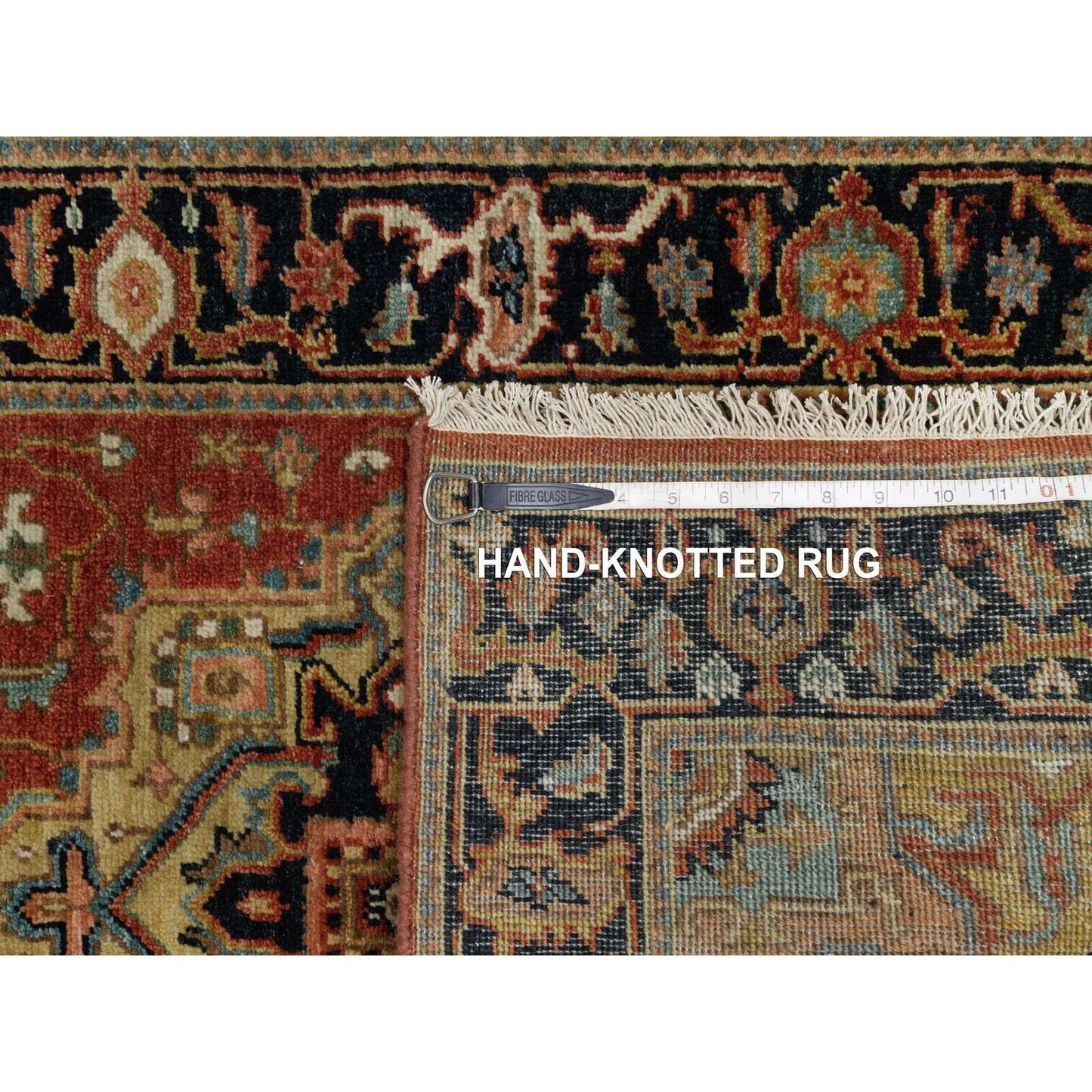 2'6"X12'2" Red Hand Knotted Antiqued Heris Revival Pure Wool Runner Rug
