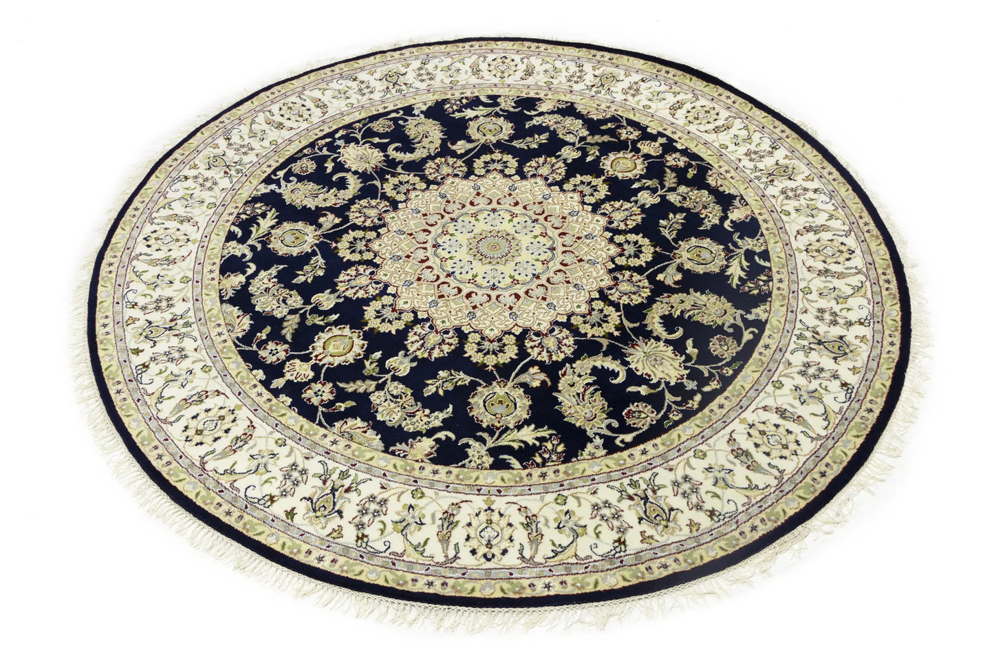 7X7 Ft Round Indo-Nain Oriental Rug Handmade Dark