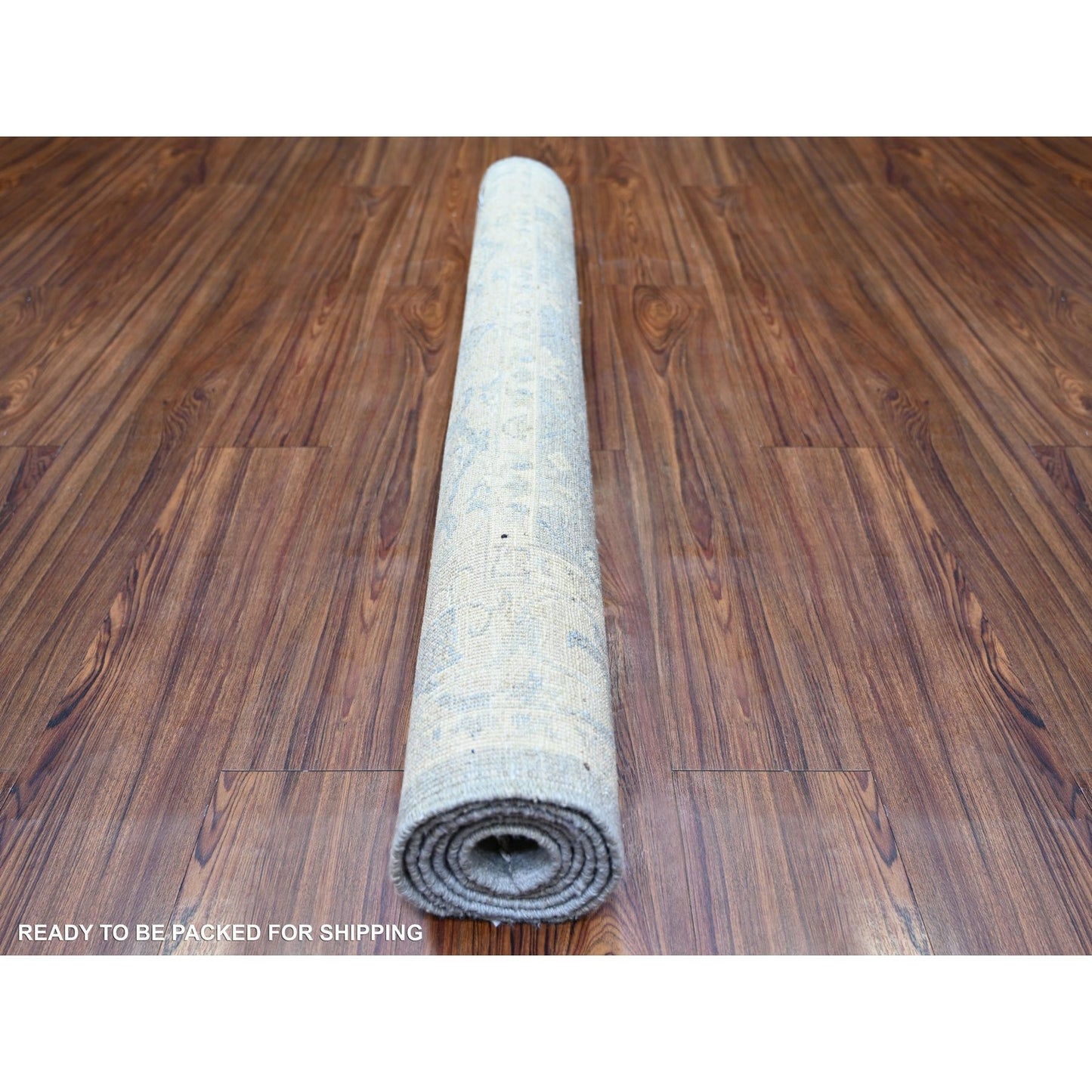 4'X5'9" Coin Gray White Wash Peshawar Wool Hand Knotted Rug