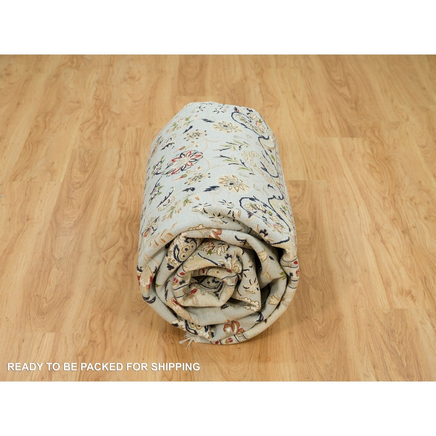 7'7"X9'9" Celeste Blue Nain Design 250 Kpsi Hand Knotted Square Rug