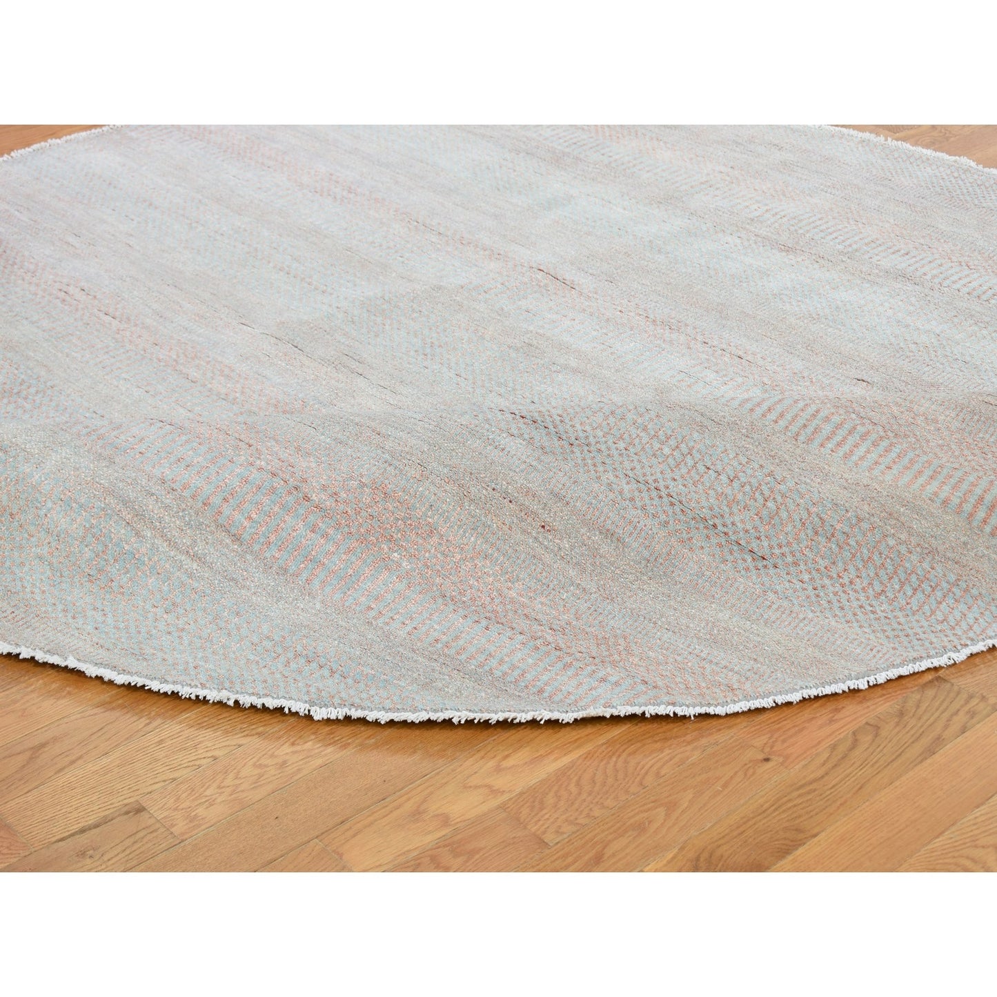 8'X8' Salmon Grass Design Wool And Silk Hand Knotted Round Oriental Rug