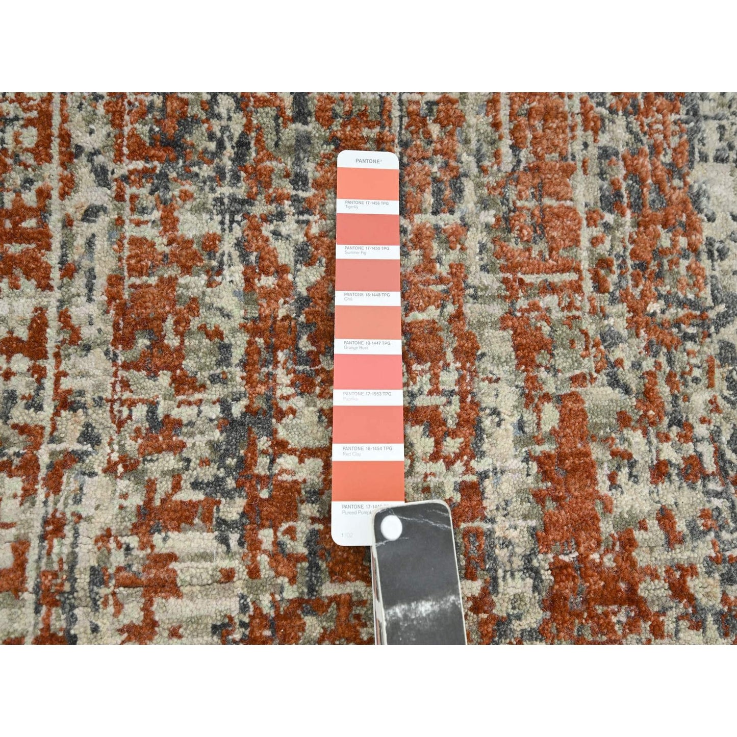 9'X12'3" Rust Red Abstract Design Pure Wool Hand Knotted Oriental Rug