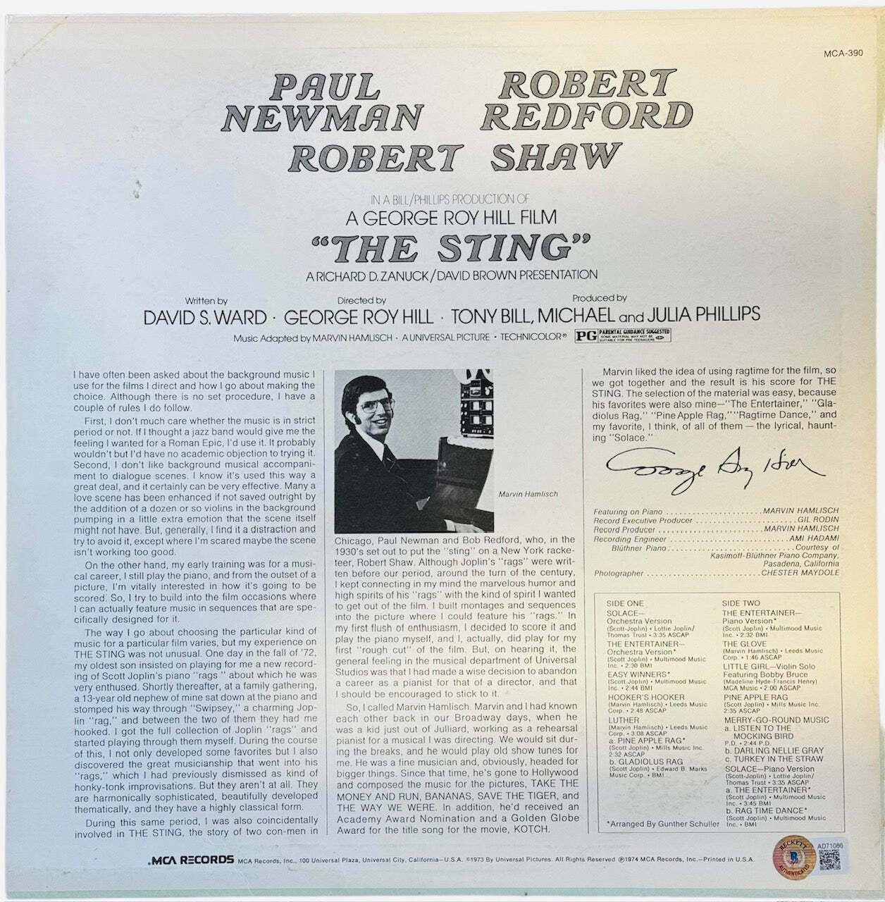Marvin Hamlisch Autographed The Sting Record