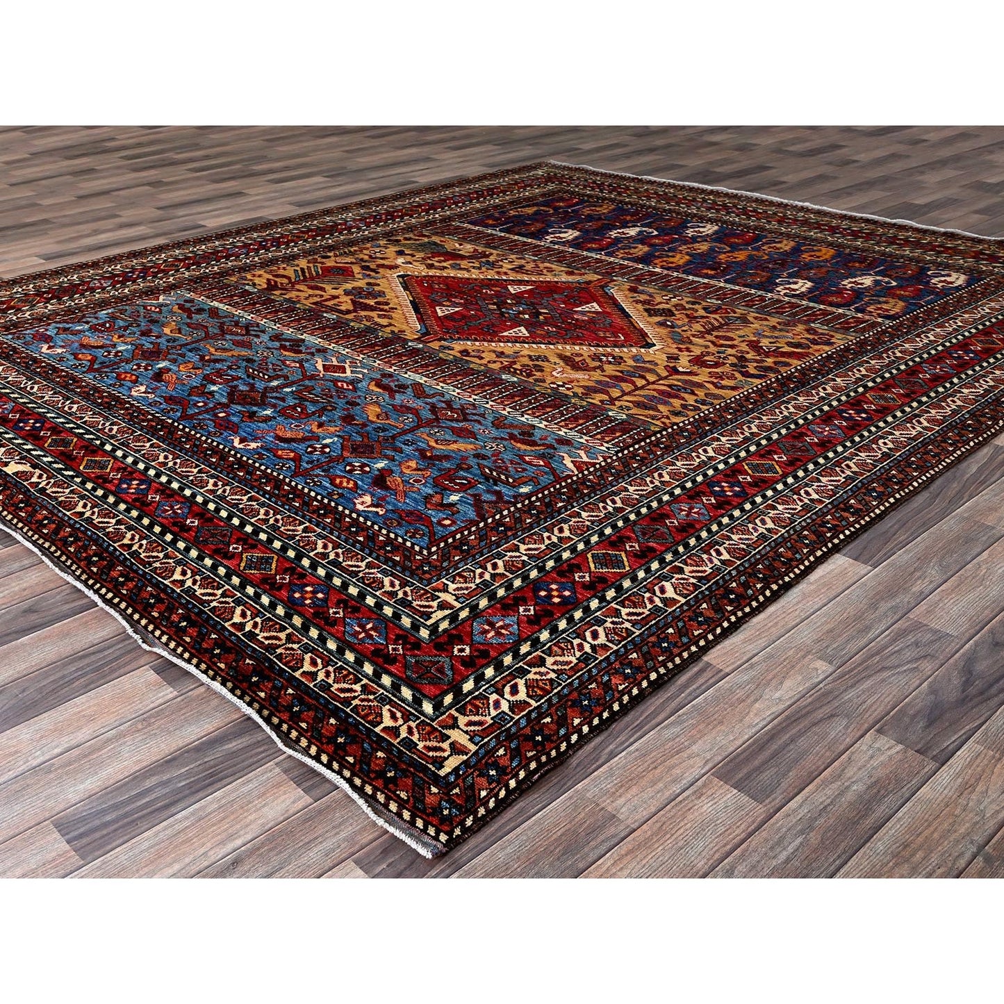 8'7"X10' Yellow Afghan Ersari With Turkish Knot Hand Knotted 100% Wool Rug