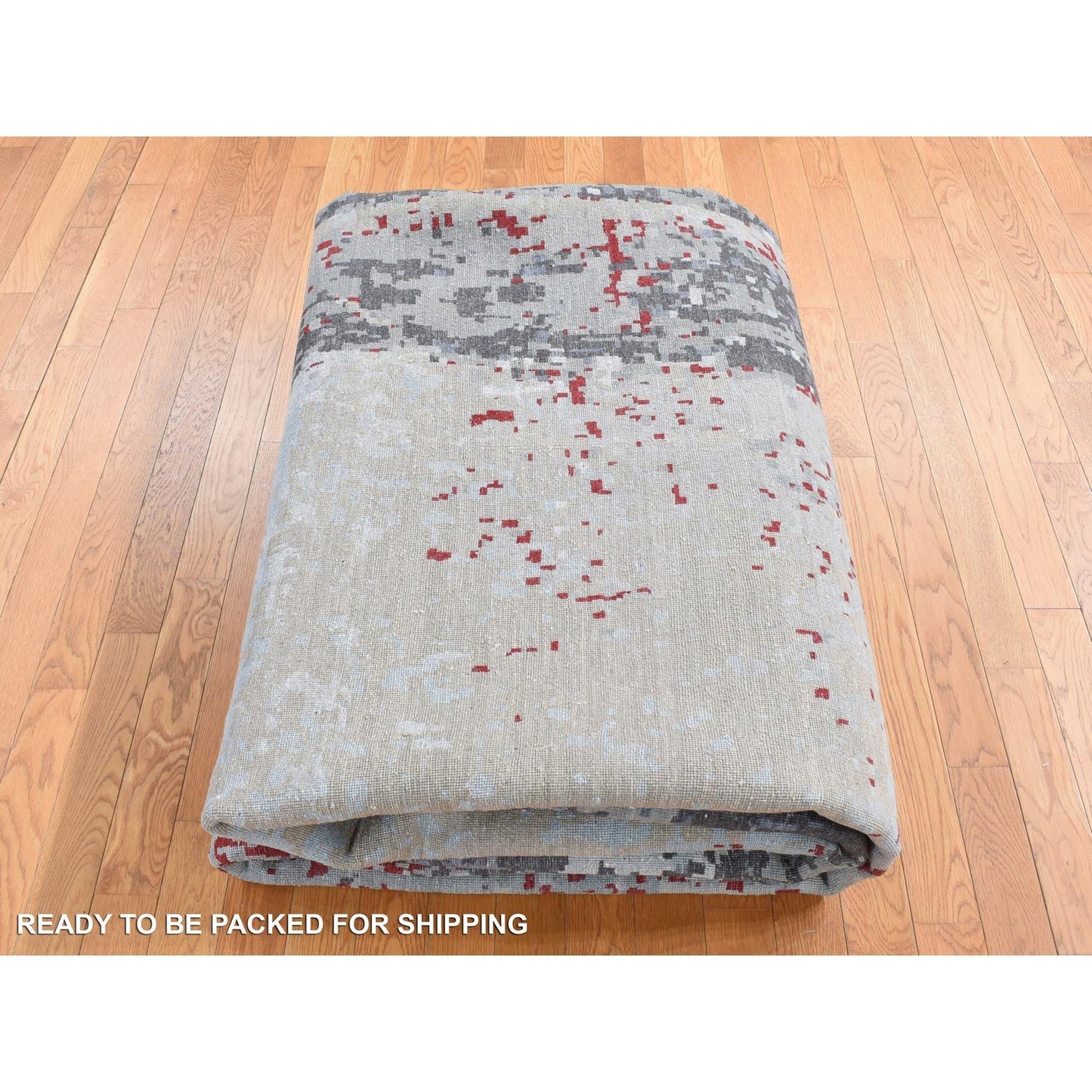 10'X14'2" Gray Abstract Design Denser Weave Pure Wool Hand Knotted Rug