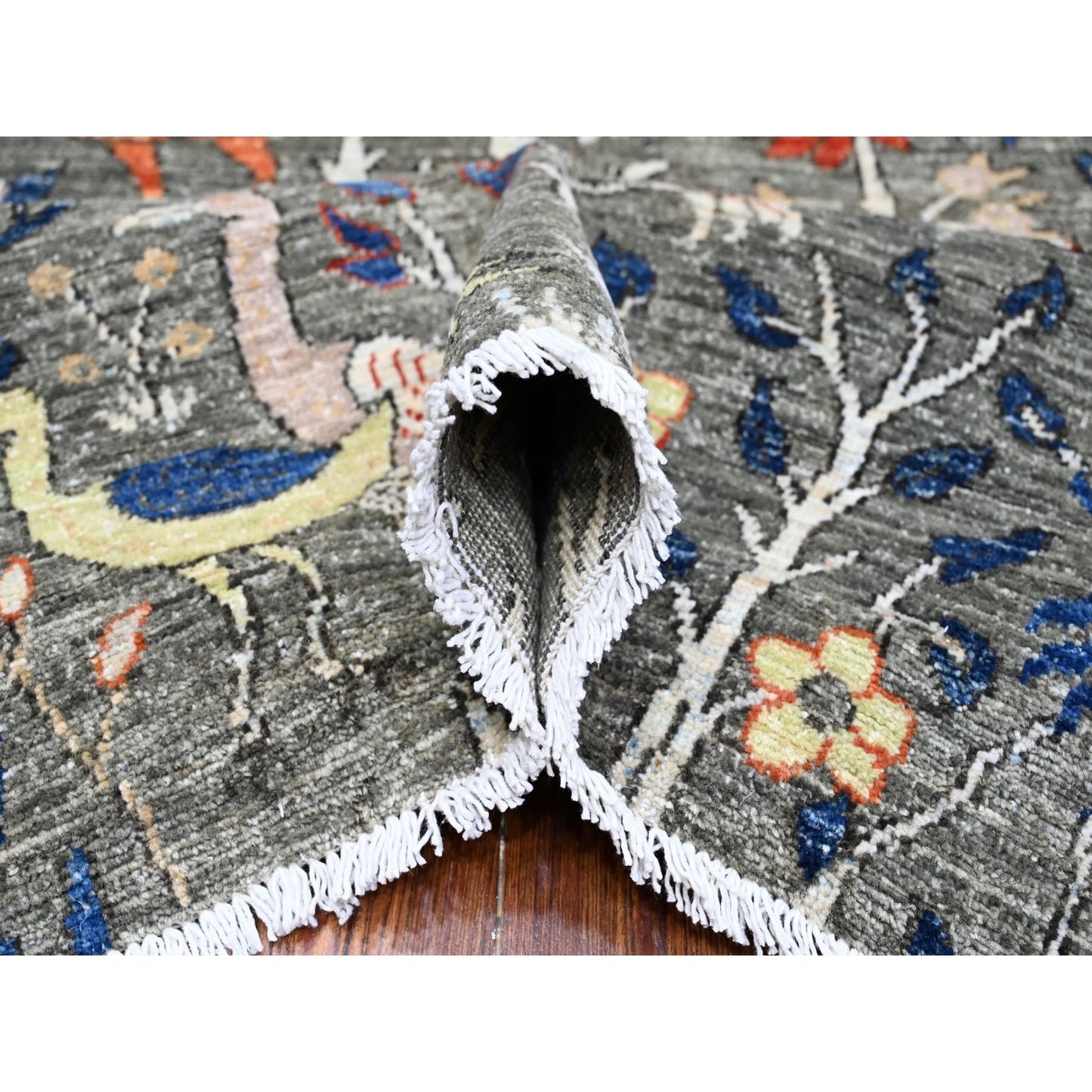 10'X10' Shark Gray Afghan Peshawar Wool Hand Knotted Square Oriental Rug