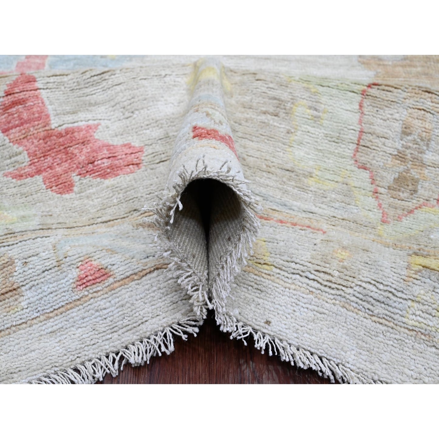 12'X17'4" White Angora Oushak Leaf Design Hand Knotted Wool Oversized Rug