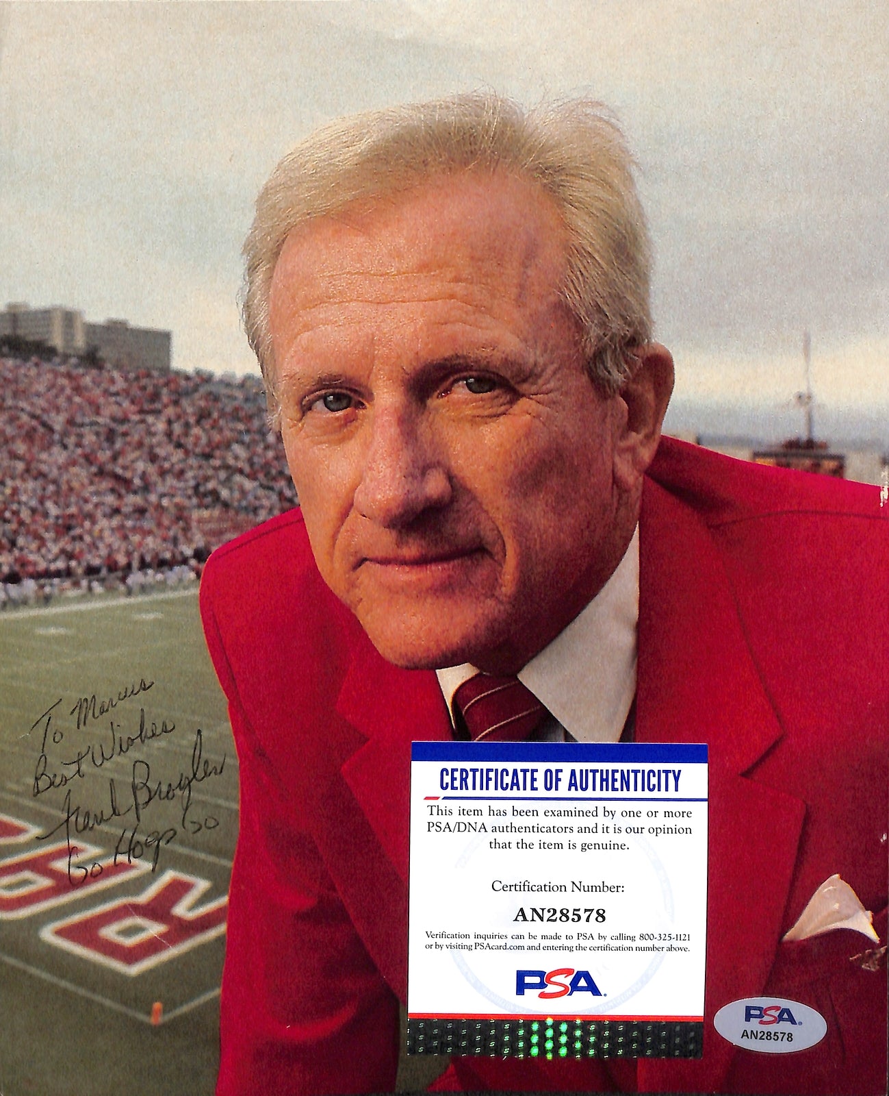 Frank Broyles Signed/Inscr 8X10 Magazine Photo