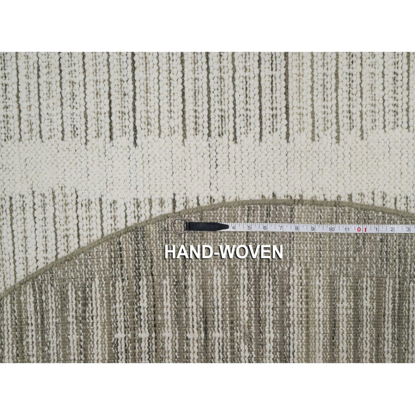 5'10"X5'10" Ivory Hand Woven Round Rug Flat Weave With Pile Natural Wool