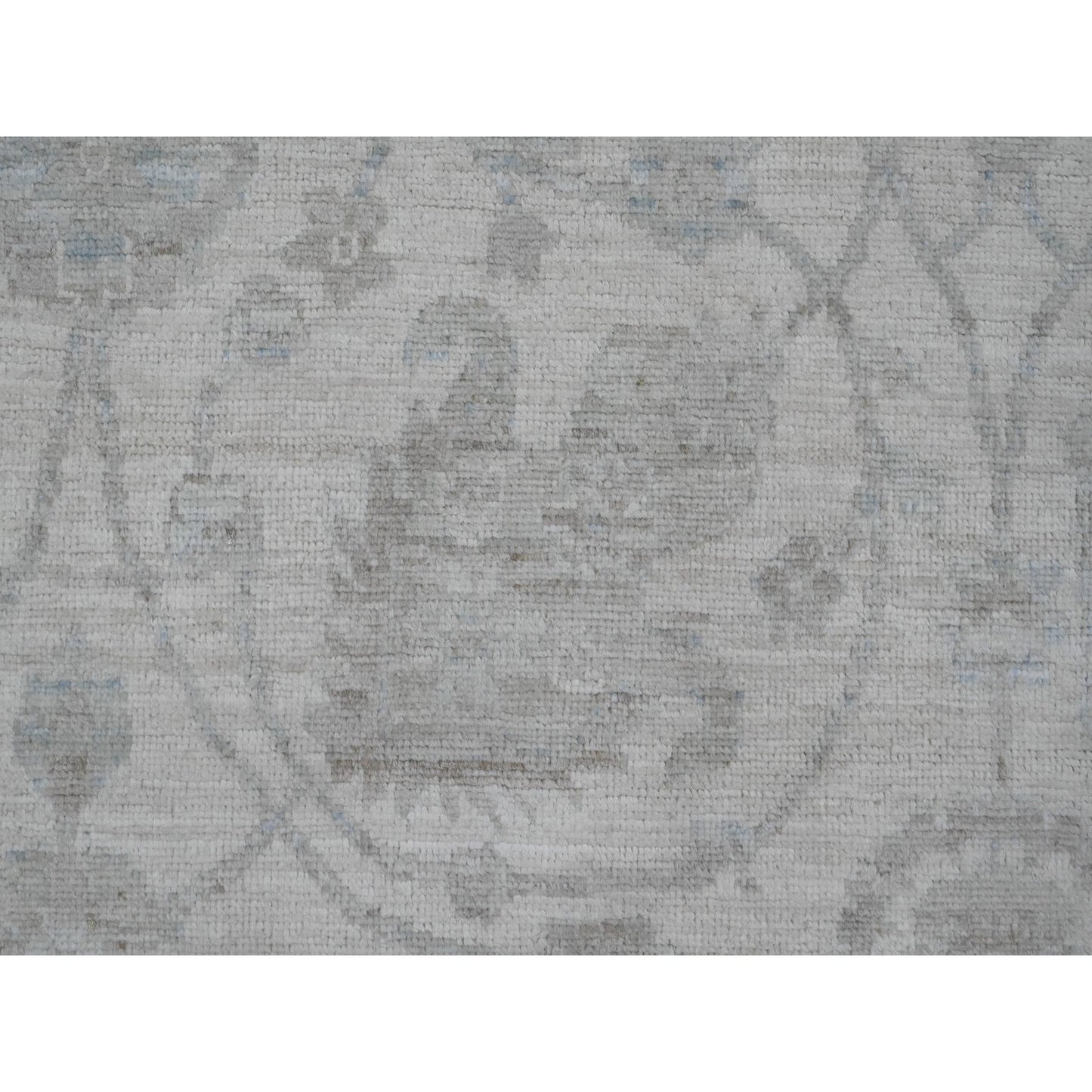 9'2"X11'10" White Washed Out Peshawar Leaf Design Hand Knotted Wool Rug