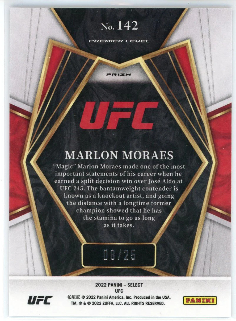 #142 Marlon Moraes 2022 Panini Select Premier Level Prizm Card