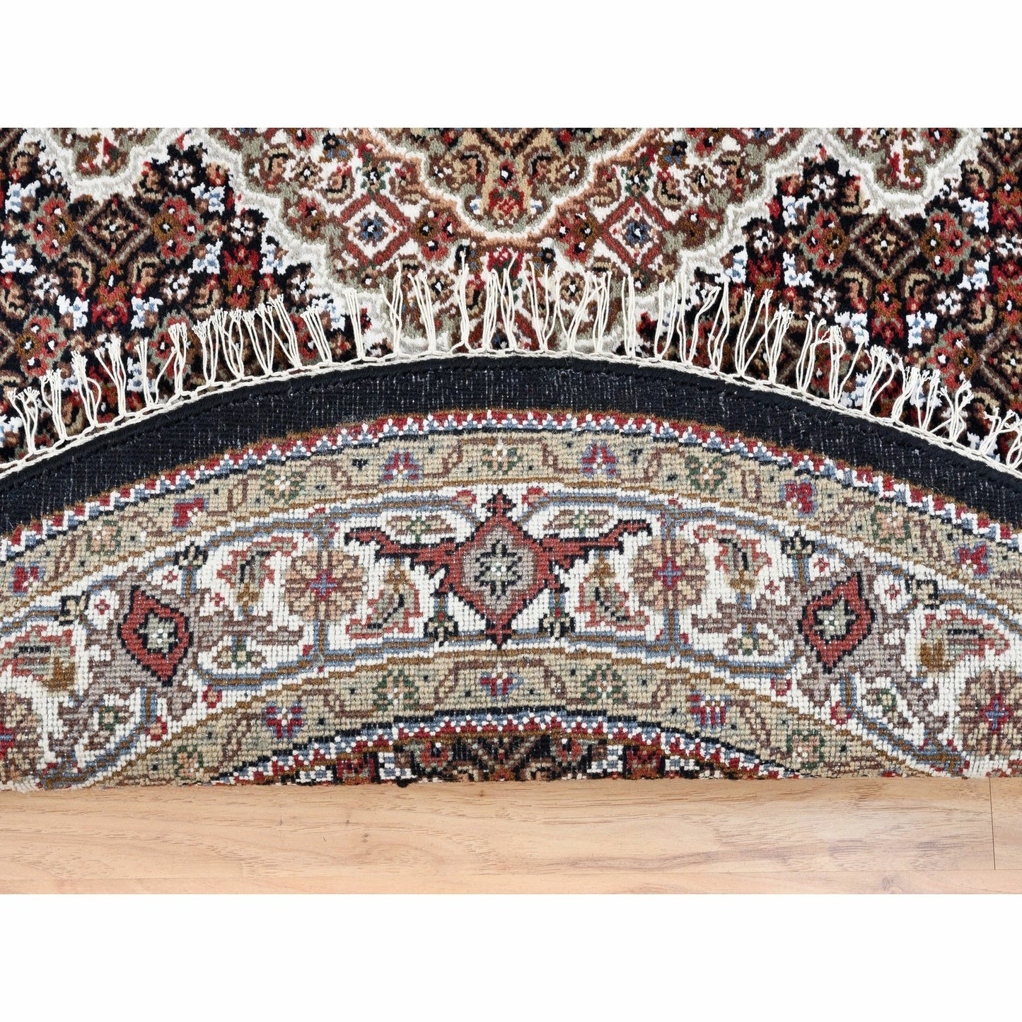 4'2"X4'2" Tebraz Mahi Fish Medallion Design Wool-Silk Hand Knotted Rug