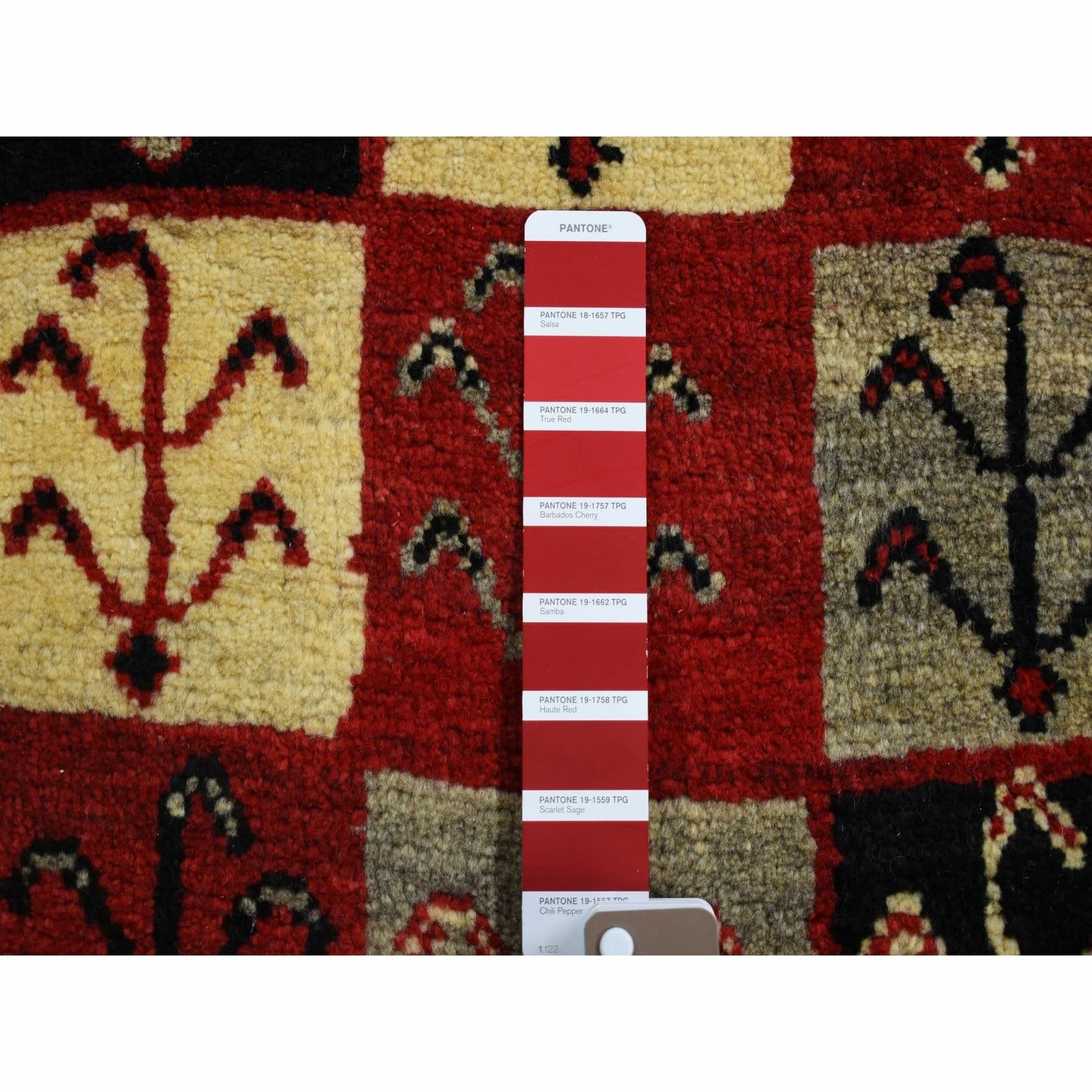 3'7"X5'7" Red New Farsian Gabbeh Checkers Design Hand Knotted Wool Rug