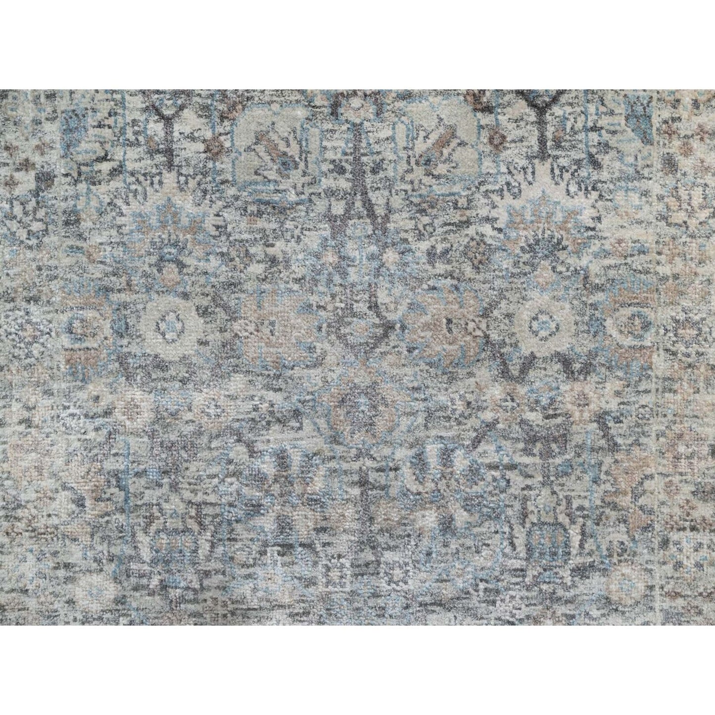 2'7"X25'9" White Sickle Leaf Design Silk & Wool Hand Knotted Runner Rug