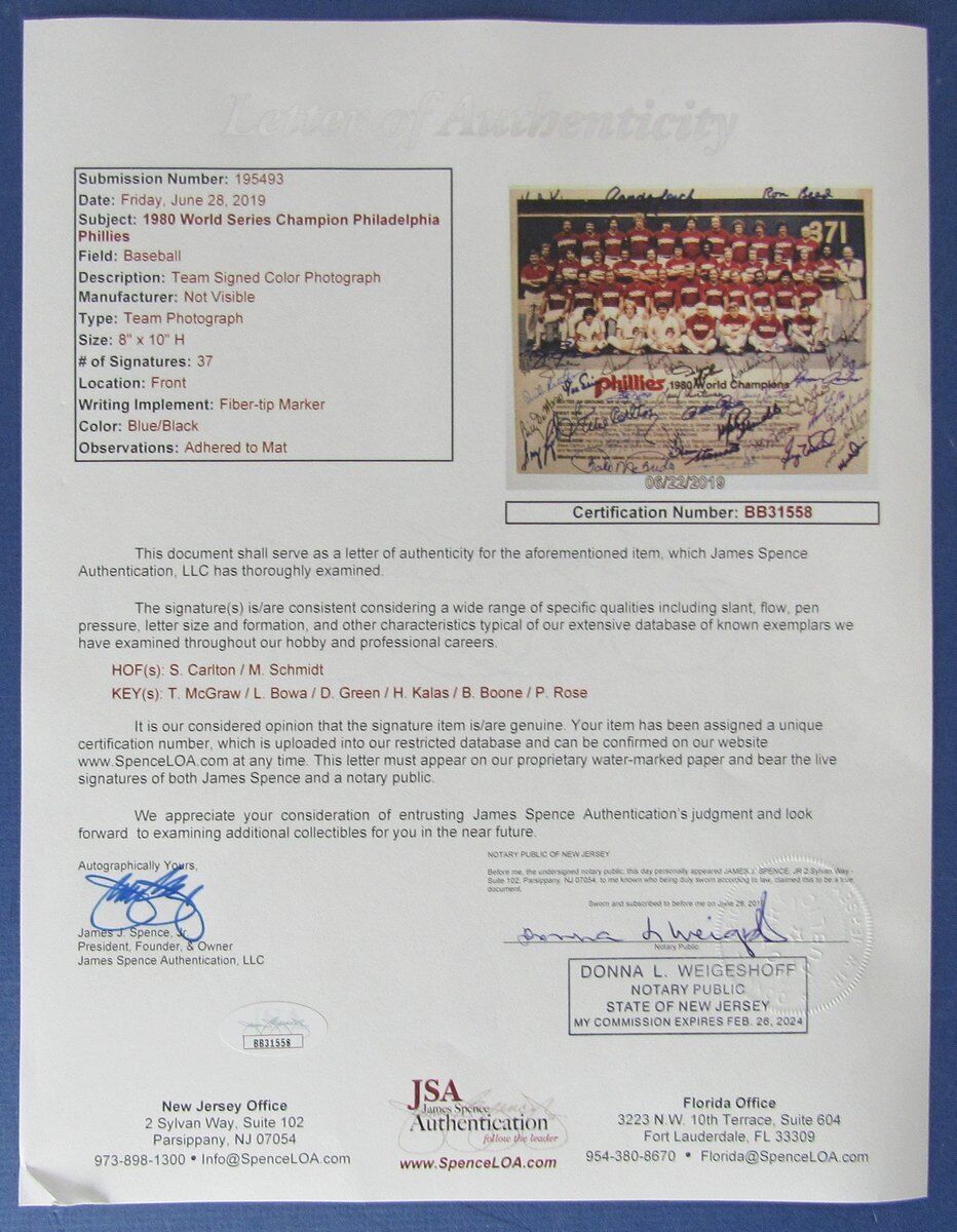 1980 World Series Champions Phillies Team Signed